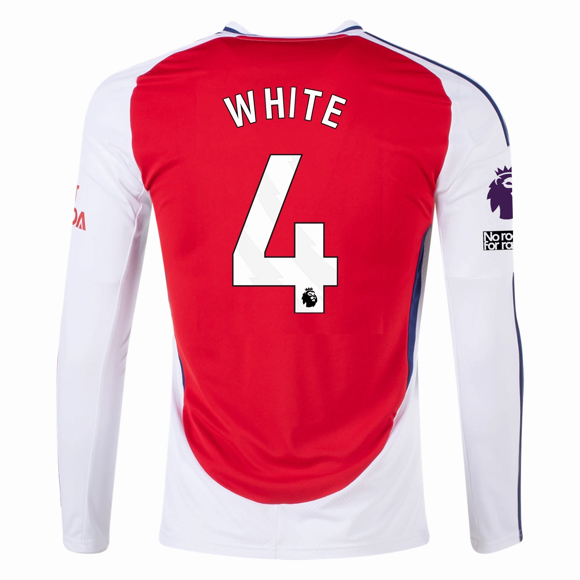 adidas Arsenal Ben White Home Long Sleeve Jersey w/ EPL   No Room For Racism Patches 24/25 (Better Scarlet/White)