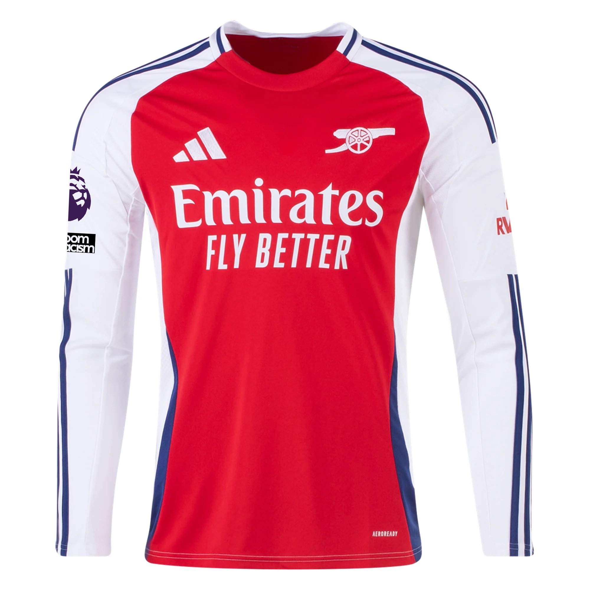 adidas Arsenal Oleksandr Zinchenko Home Long Sleeve Jersey w/ EPL   No Room For Racism Patches 24/25 (Better Scarlet/White)