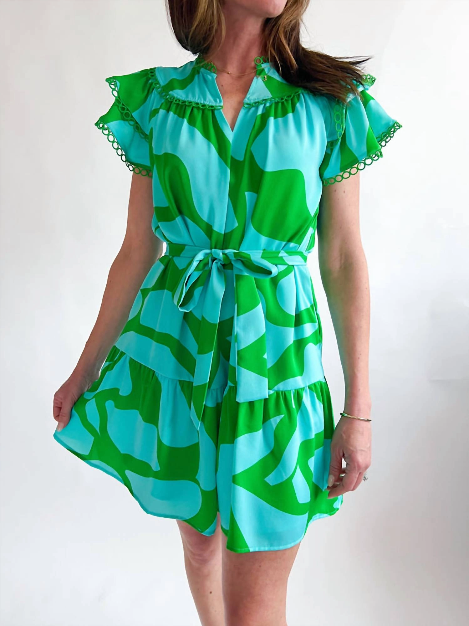 Arial Loop Trim Dress In Aqua