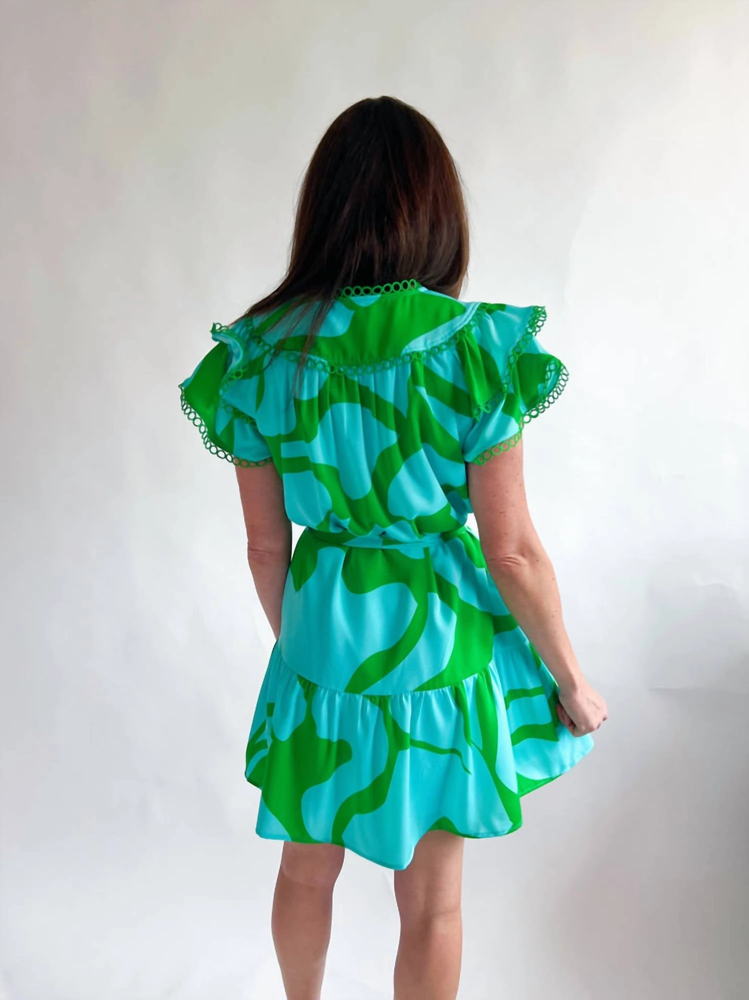 Arial Loop Trim Dress In Aqua