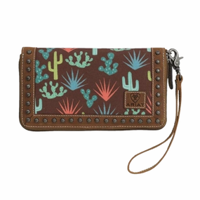 Ariat Cactus Print Brown-Ladies Clutch Wallet (Closeout)