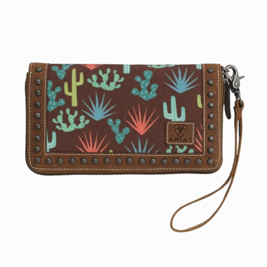 Ariat Cactus Print Brown-Ladies Clutch Wallet (Closeout)