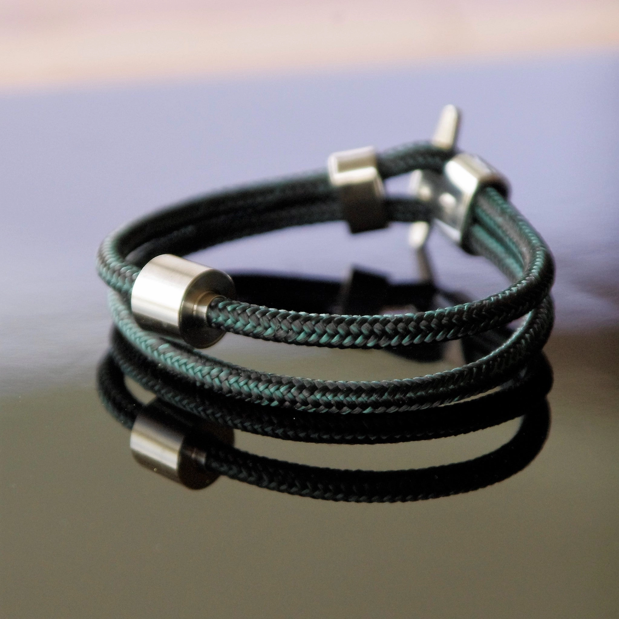 Black and Petrol - TadBlu Naval Cord Men’s Cremation Bead Bracelet