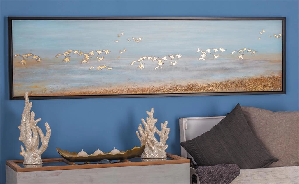 BLUE POLYSTONE CONTEMPORARY BIRDS FRAMED WALL ART