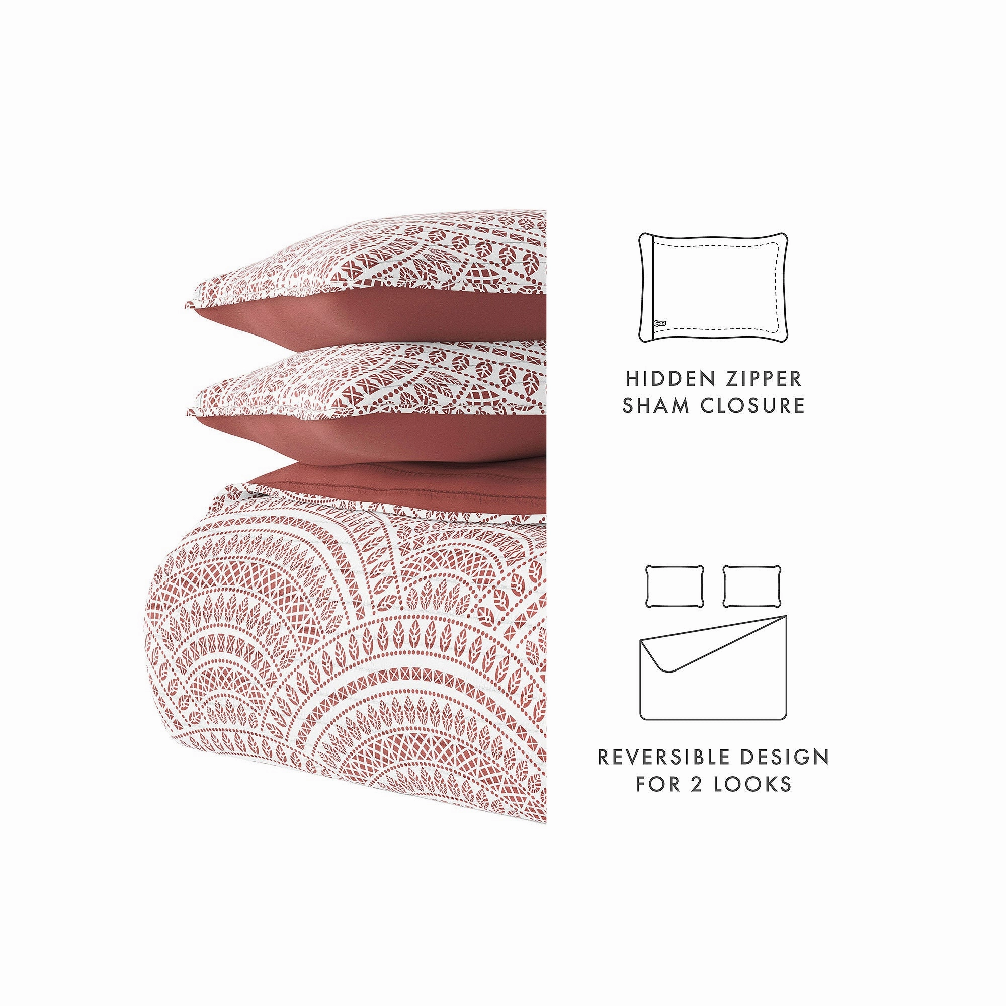 Casual Comfort Scallop Reversible Quilt Set - Terracotta