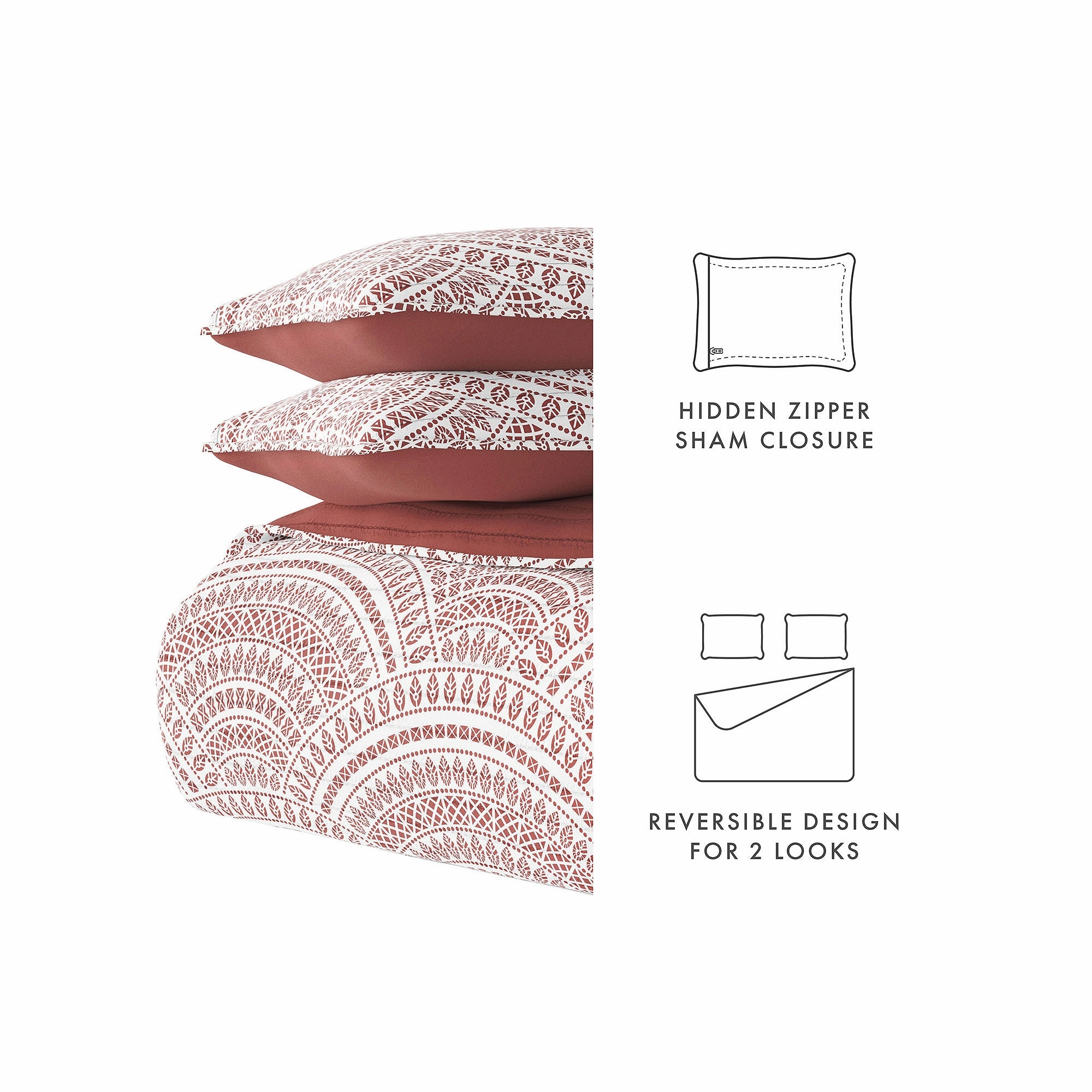Casual Comfort Scallop Reversible Quilt Set - Terracotta
