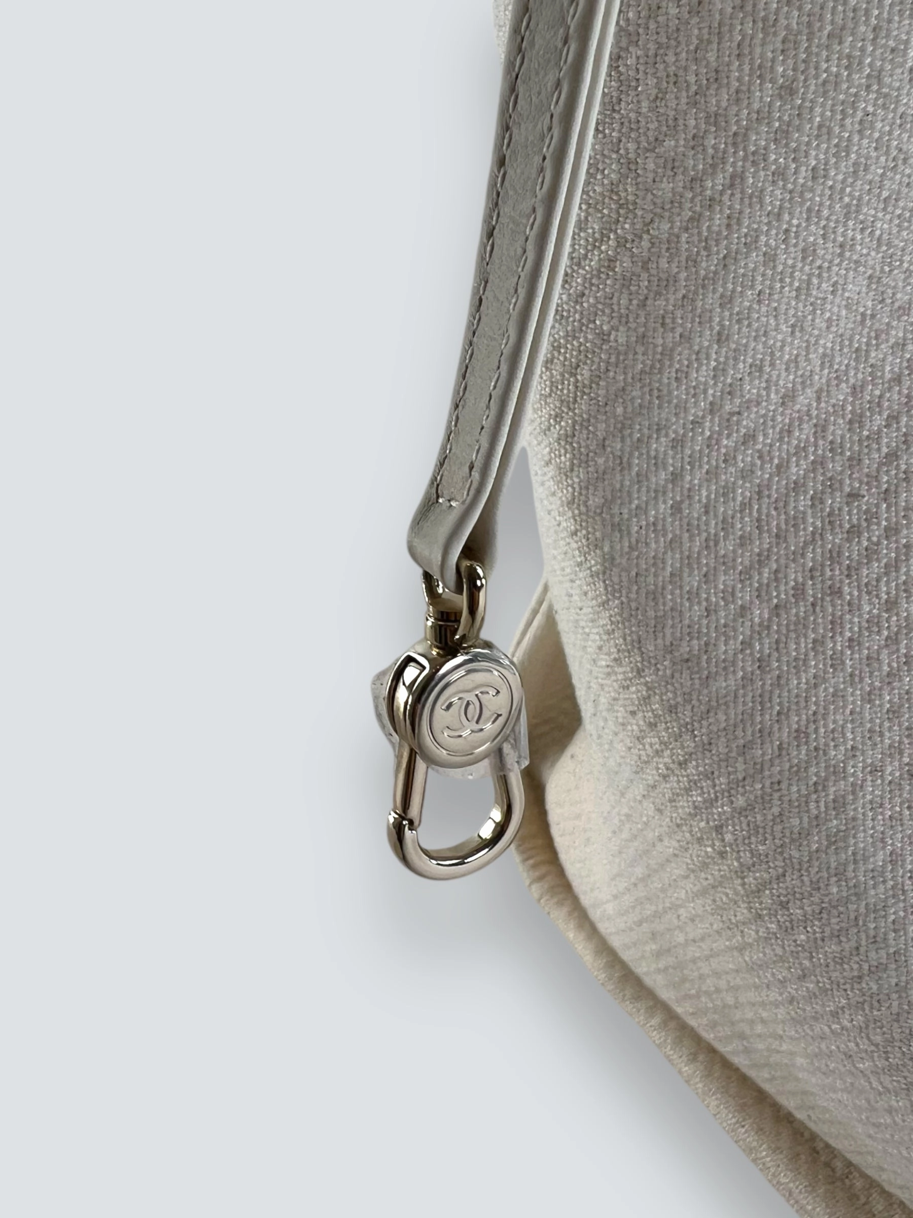 Chanel Cream Leather & Canvas Deauville Tote