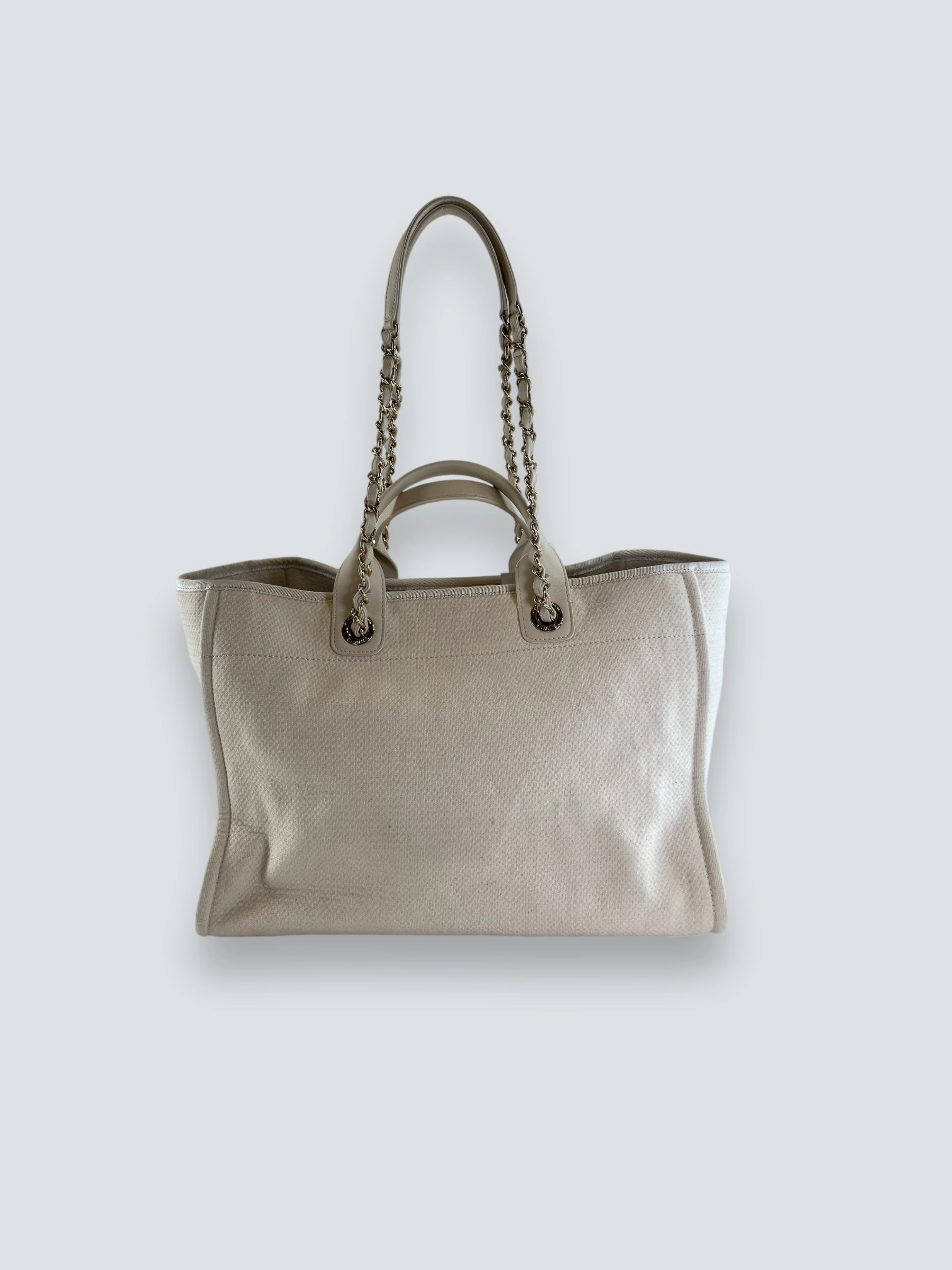 Chanel Cream Leather & Canvas Deauville Tote