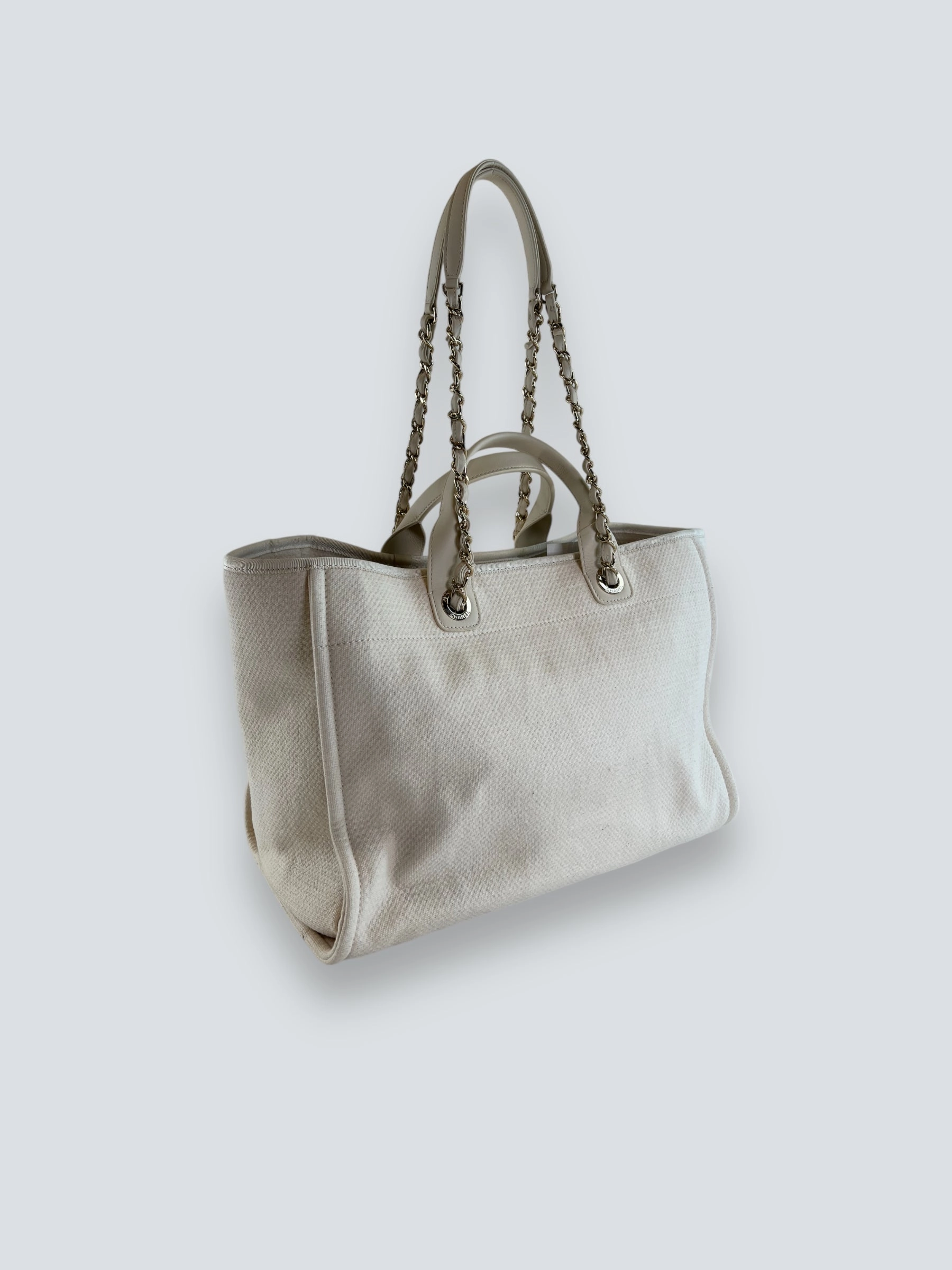 Chanel Cream Leather & Canvas Deauville Tote