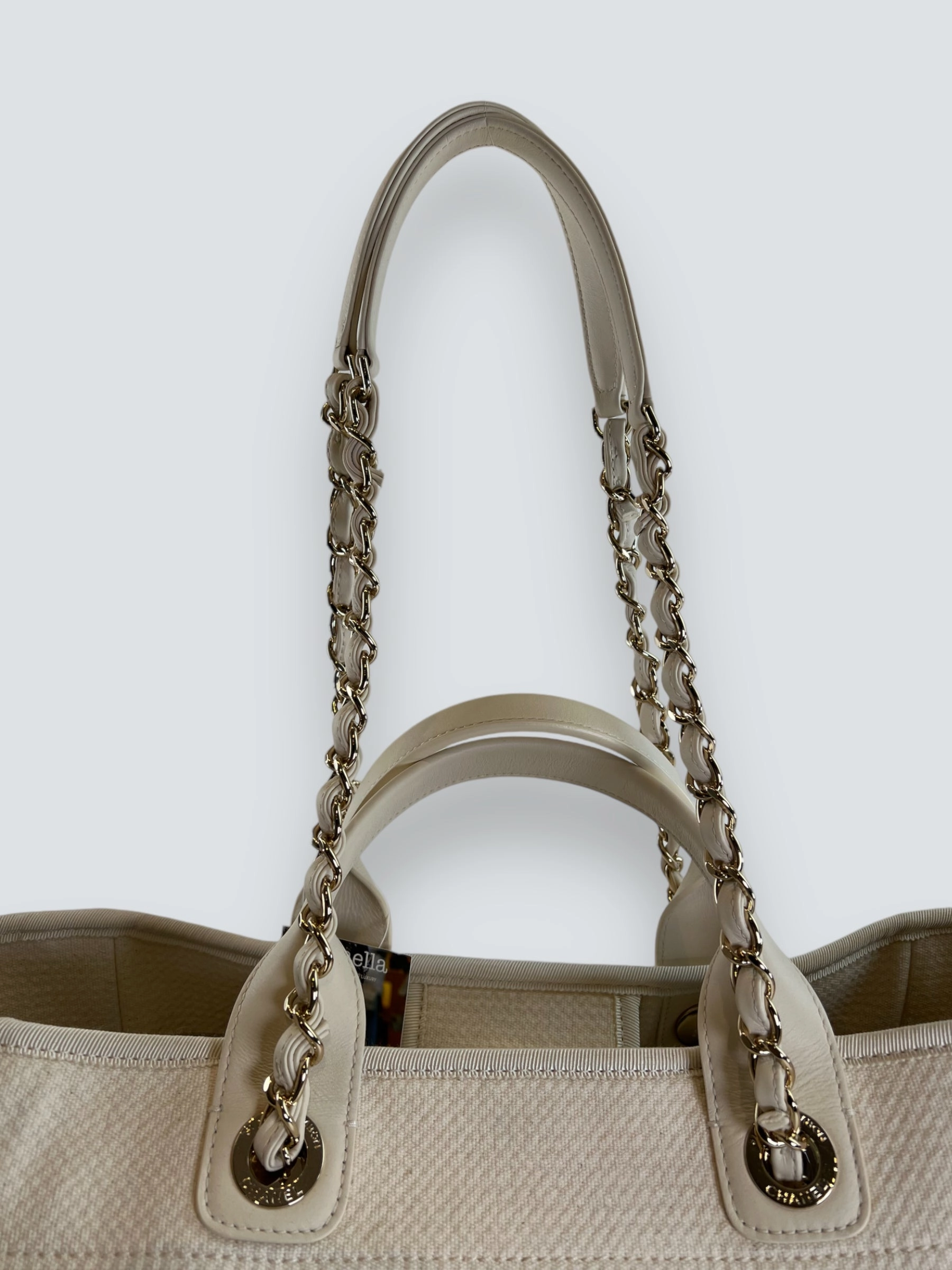 Chanel Cream Leather & Canvas Deauville Tote
