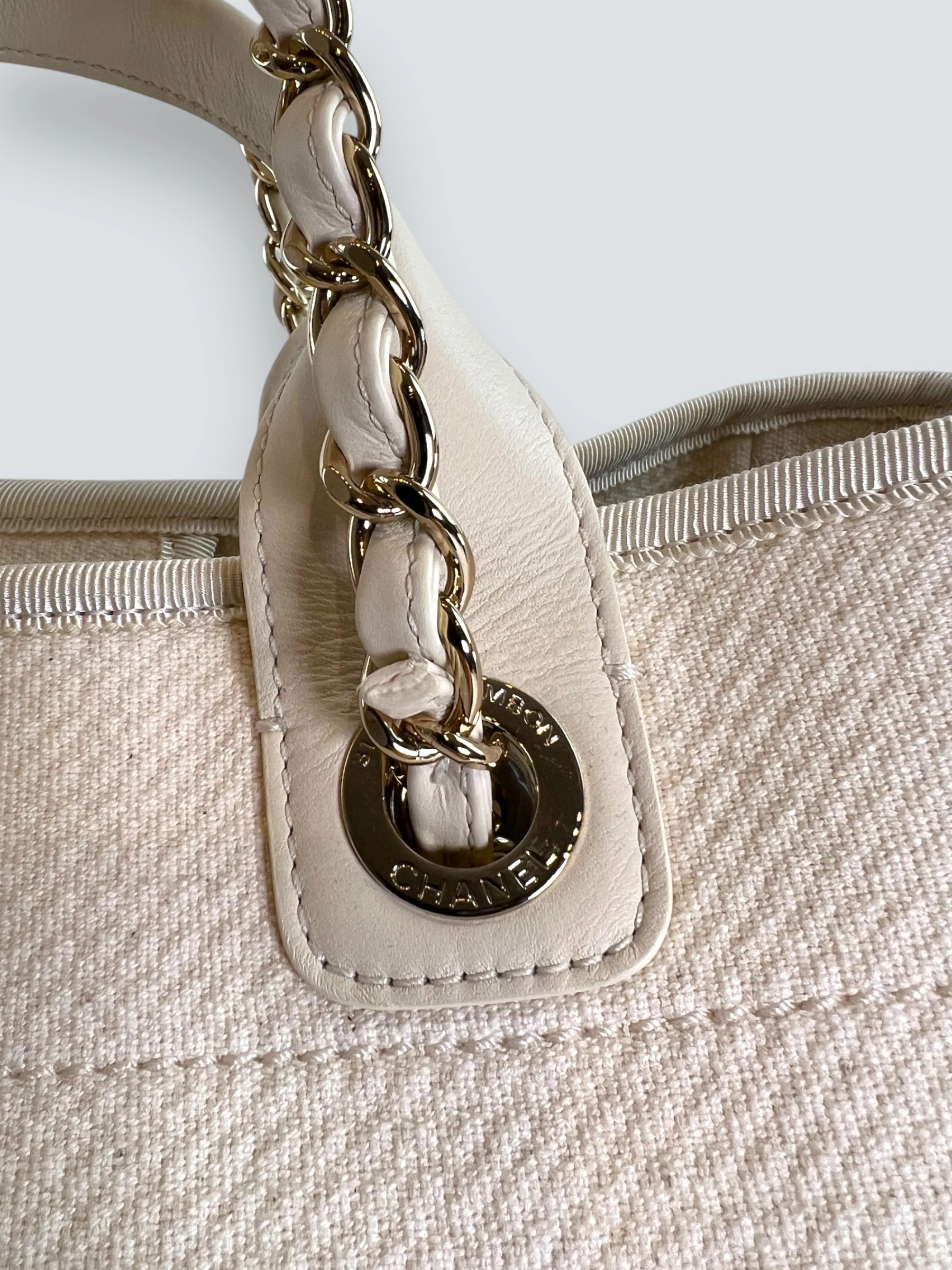 Chanel Cream Leather & Canvas Deauville Tote