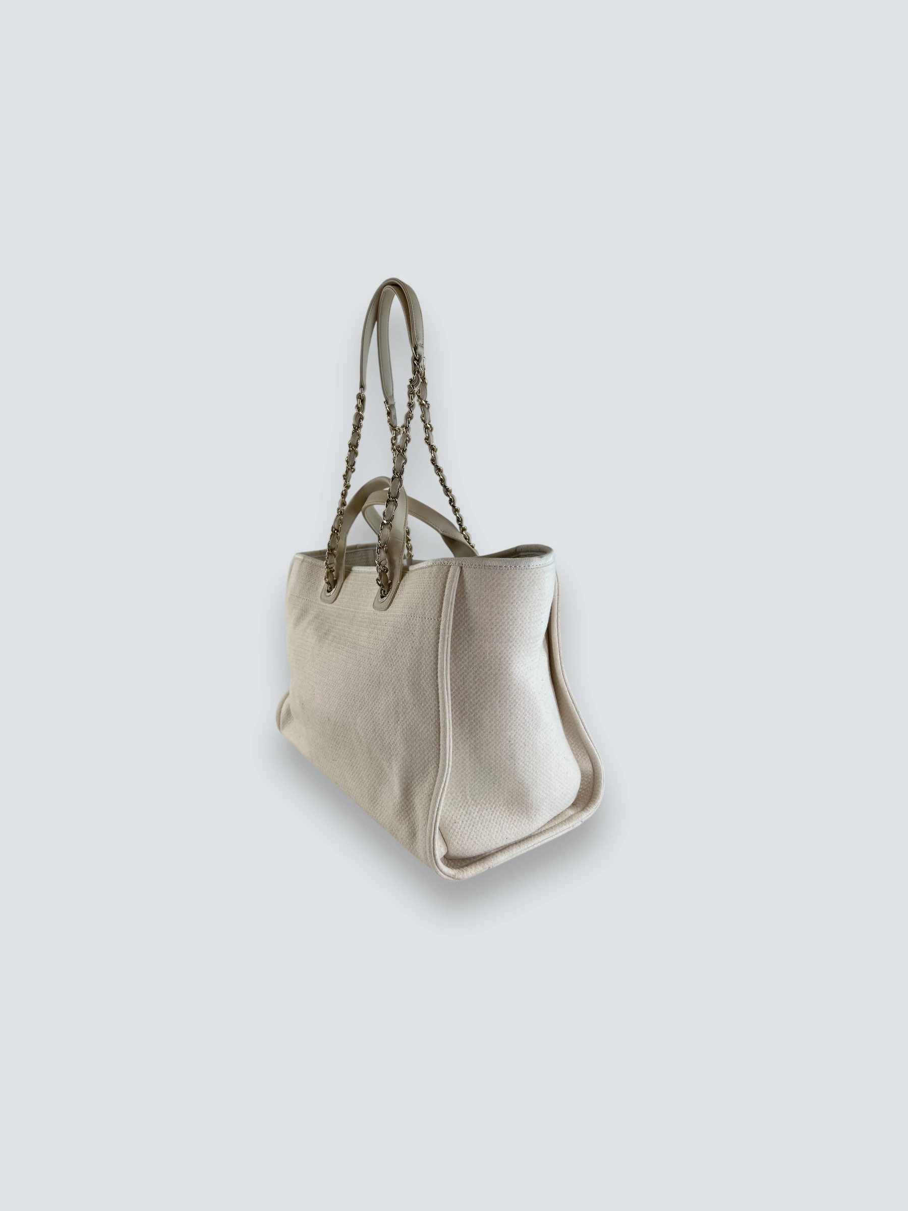 Chanel Cream Leather & Canvas Deauville Tote