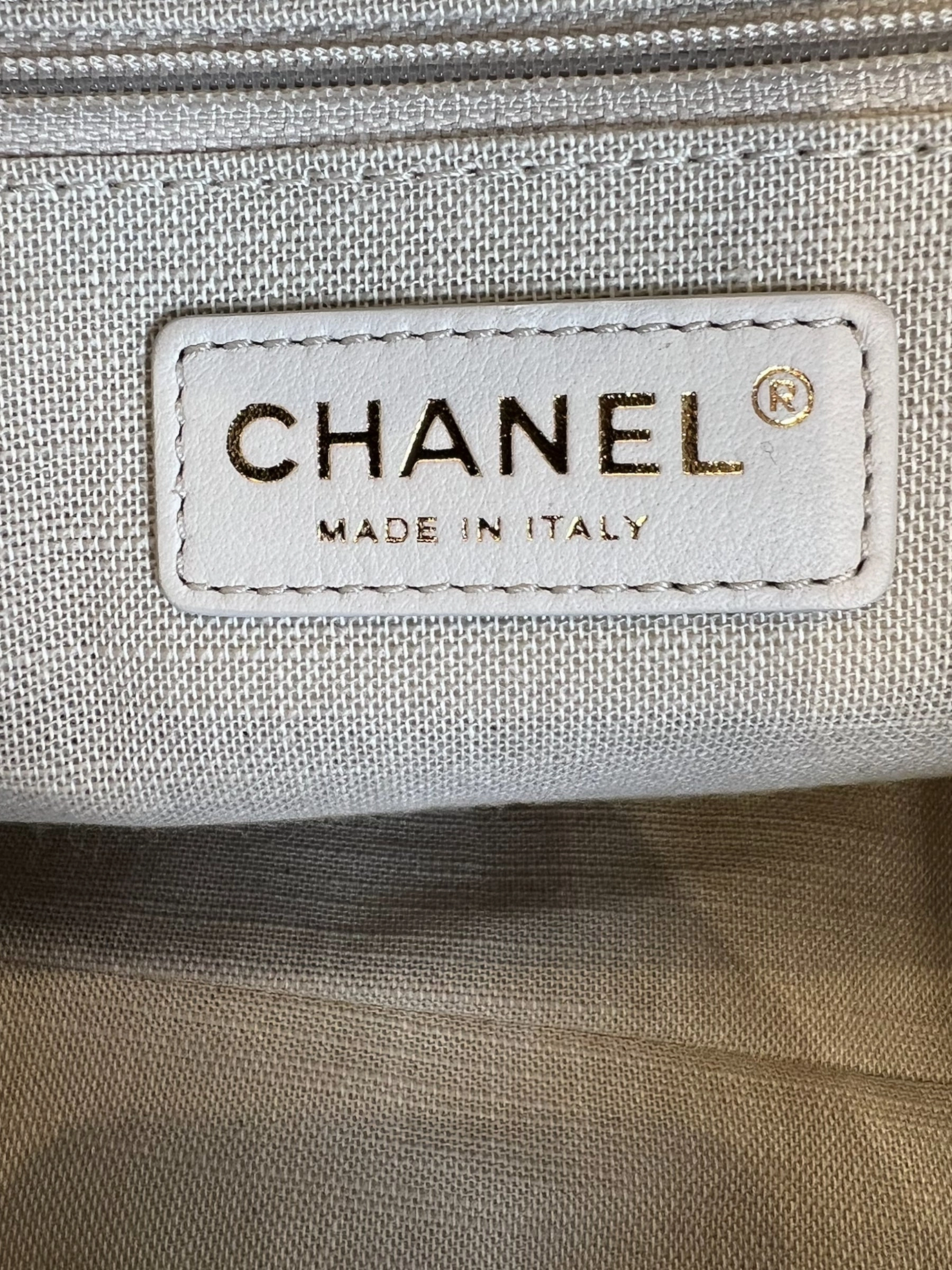 Chanel Cream Leather & Canvas Deauville Tote