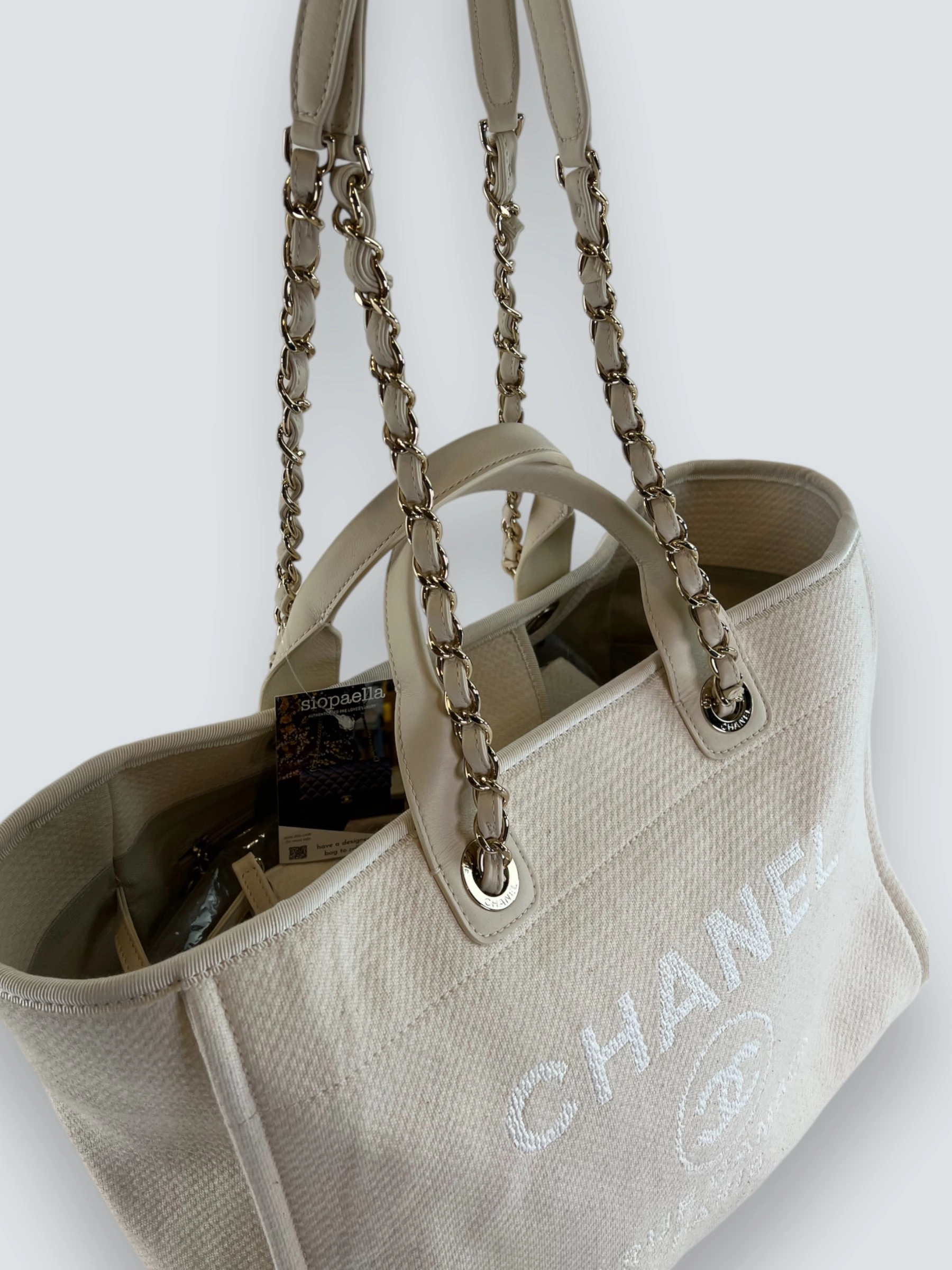 Chanel Cream Leather & Canvas Deauville Tote