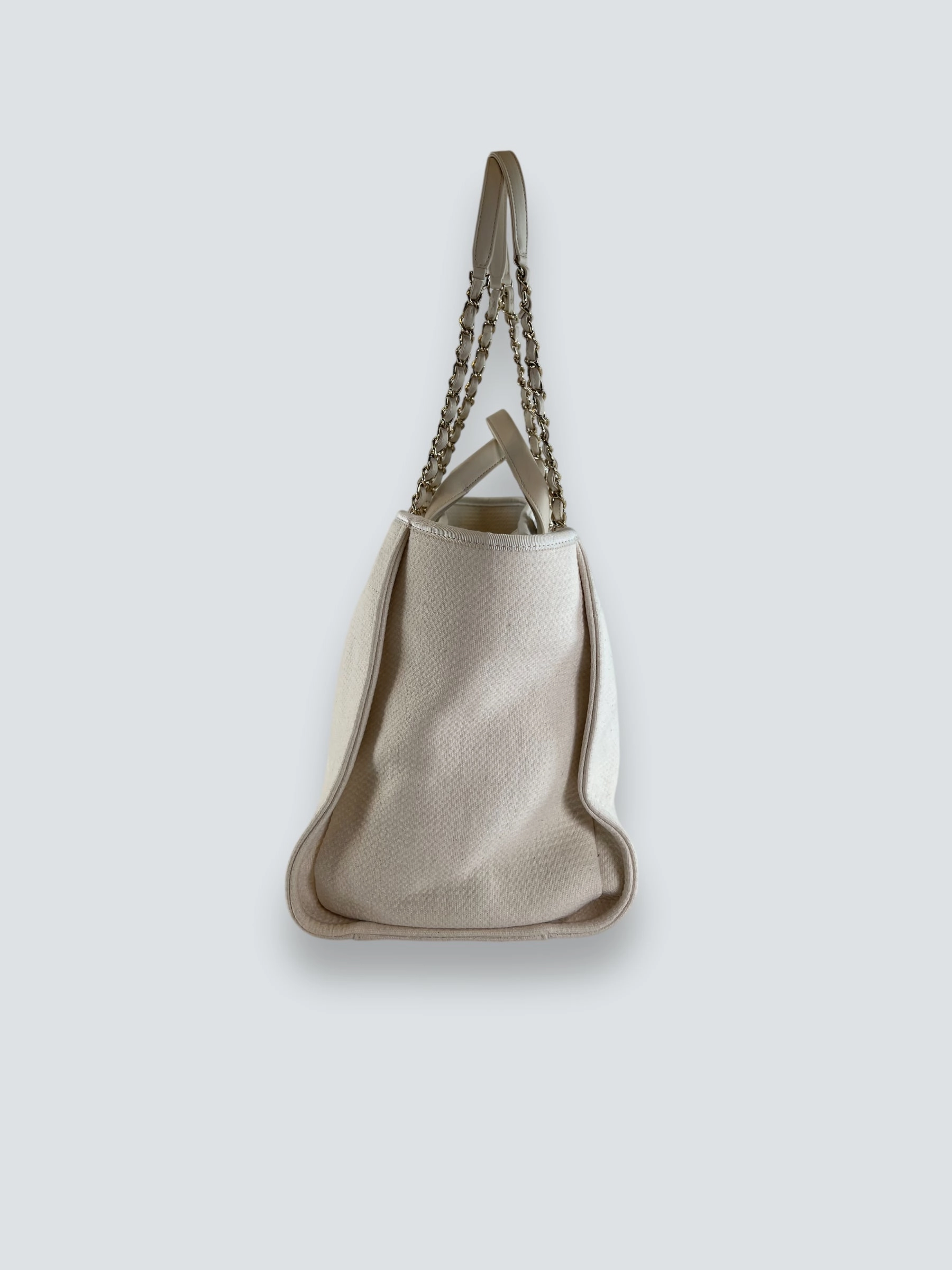 Chanel Cream Leather & Canvas Deauville Tote
