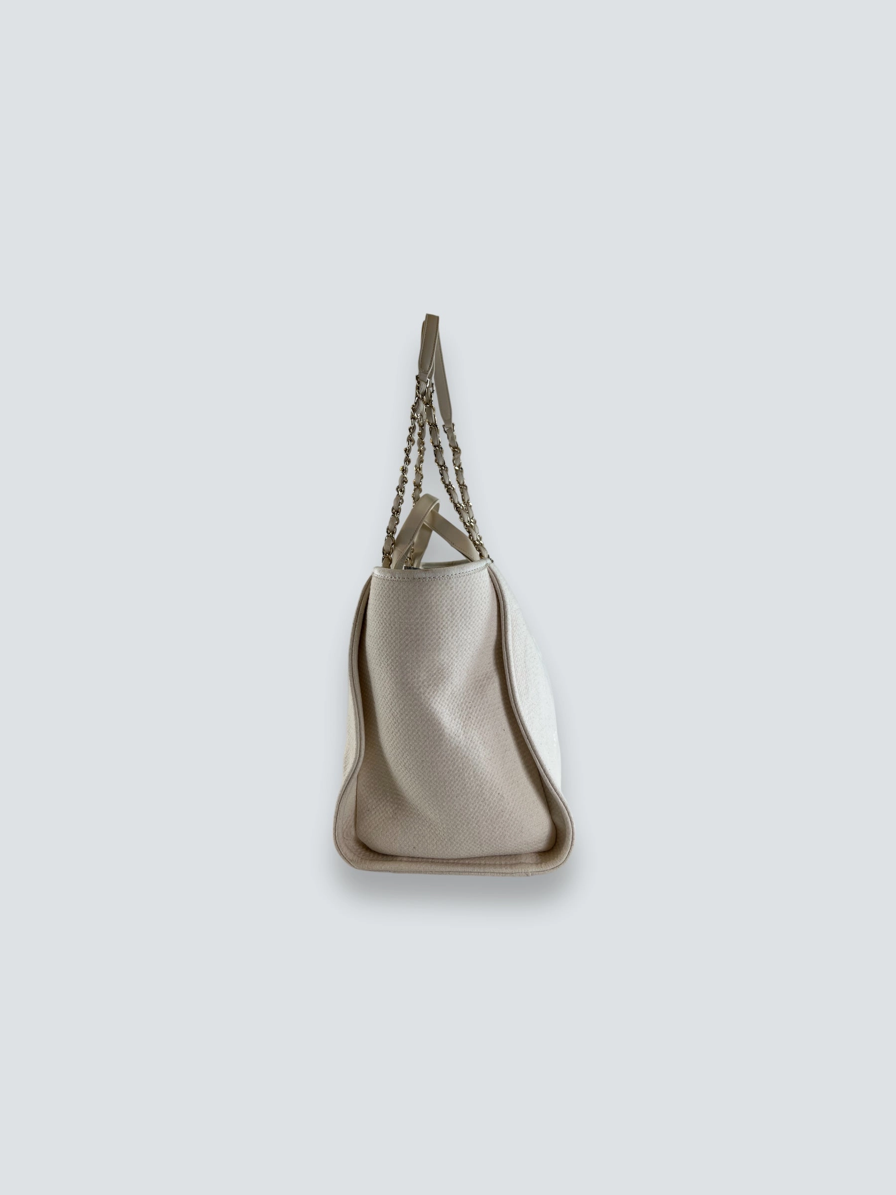 Chanel Cream Leather & Canvas Deauville Tote