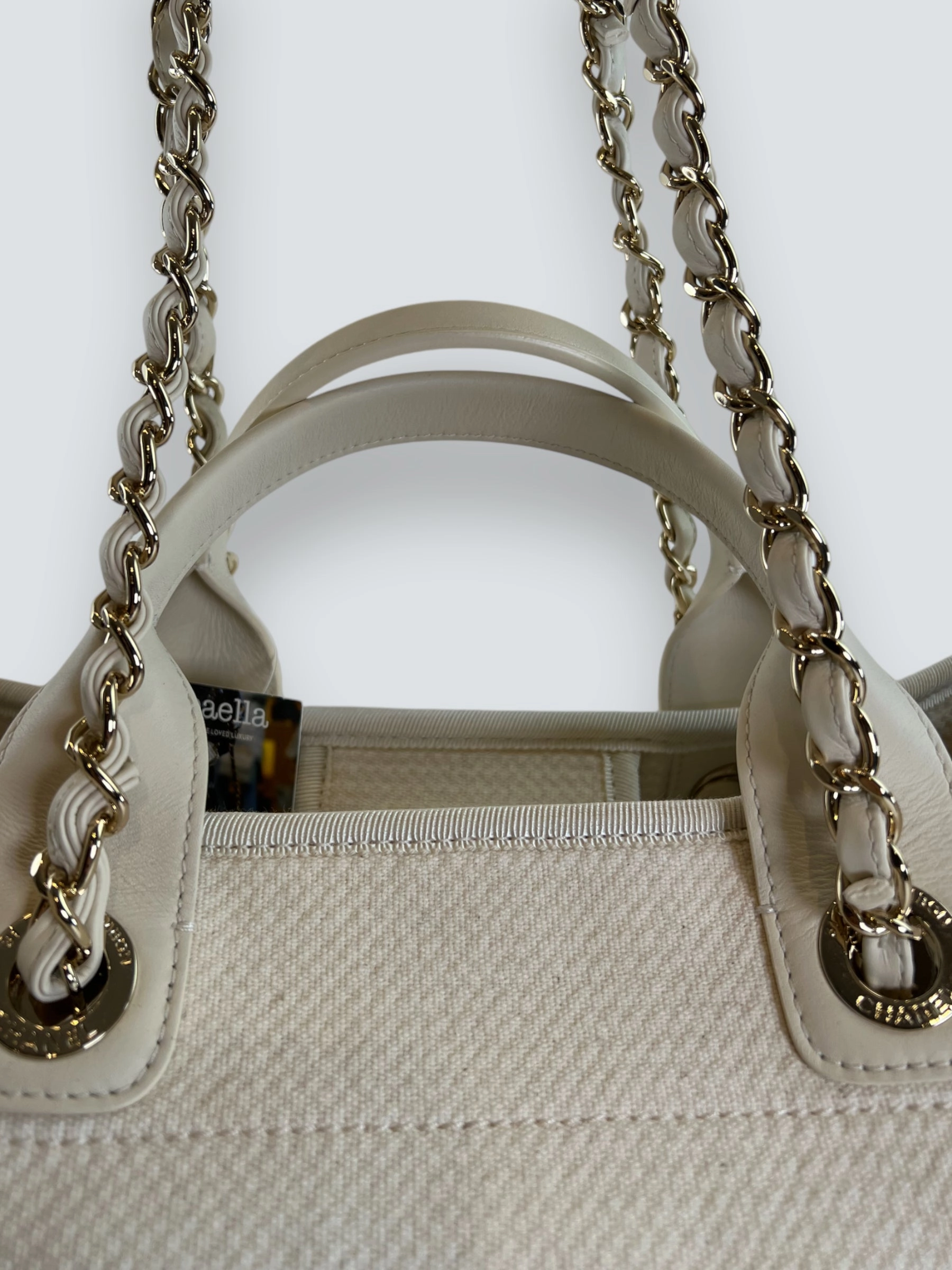 Chanel Cream Leather & Canvas Deauville Tote
