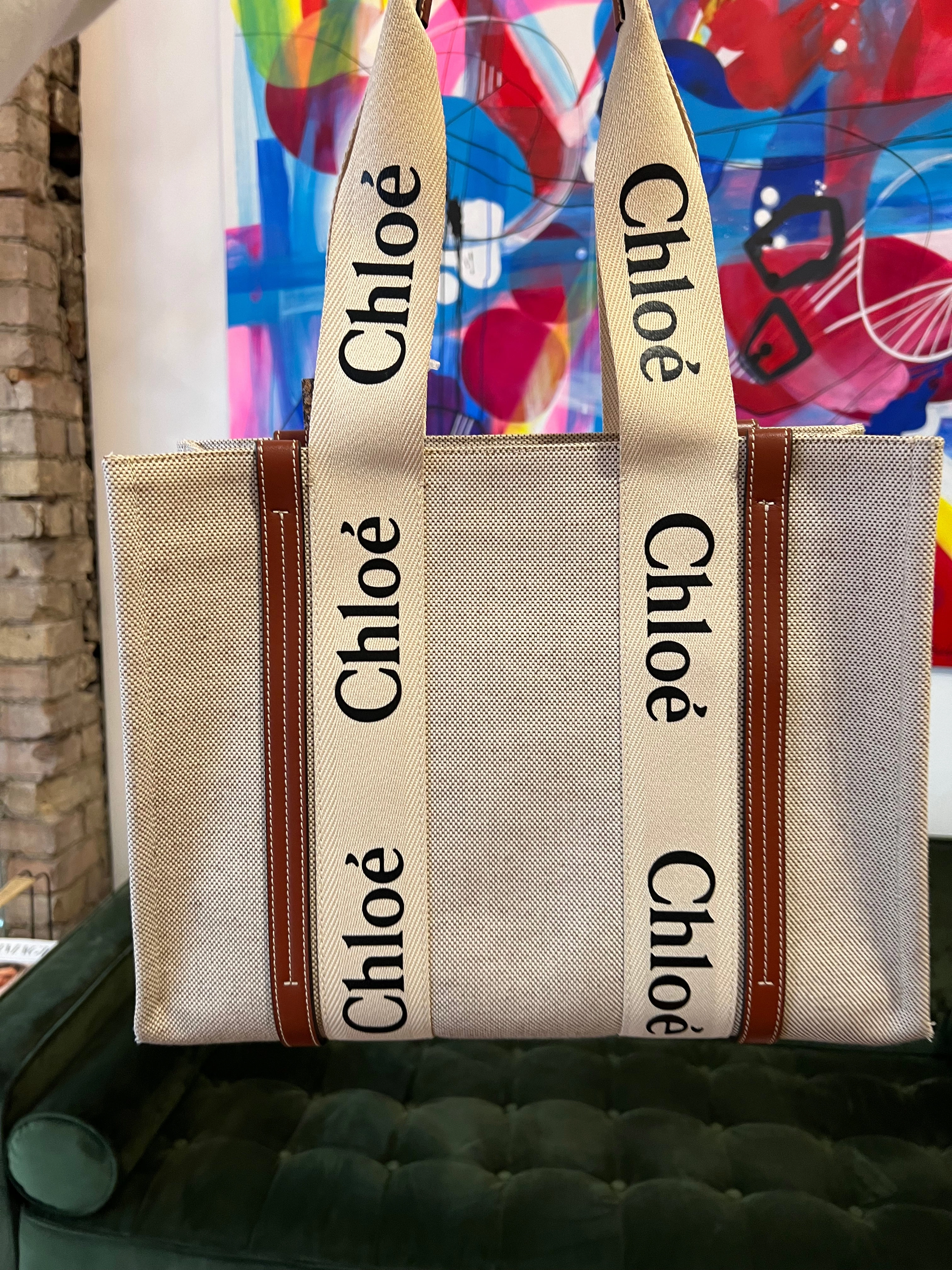 Chloe Cream Canvas Medium Woody Tote