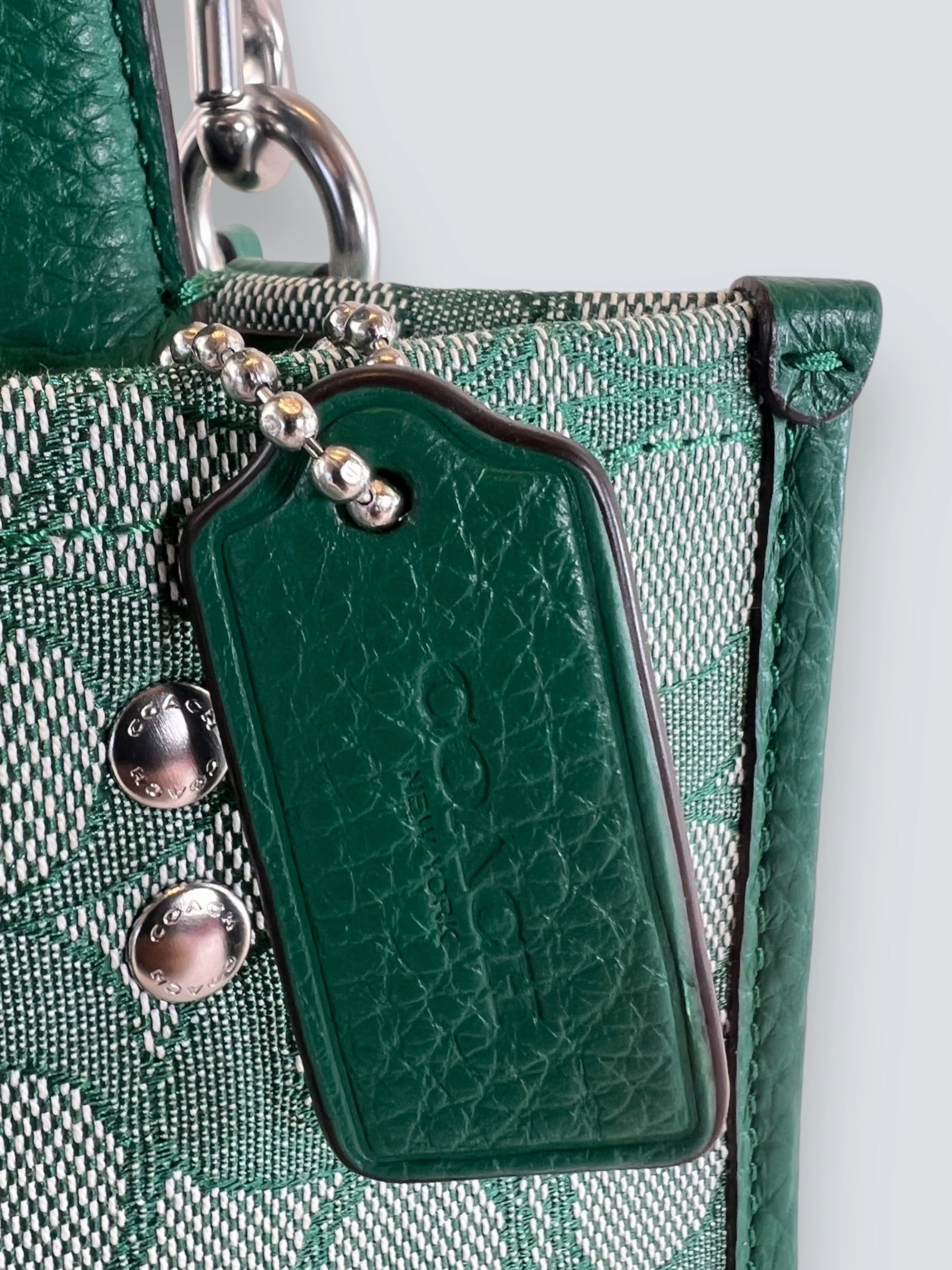 Coach Green Leather & Canvas Dempsey Tote