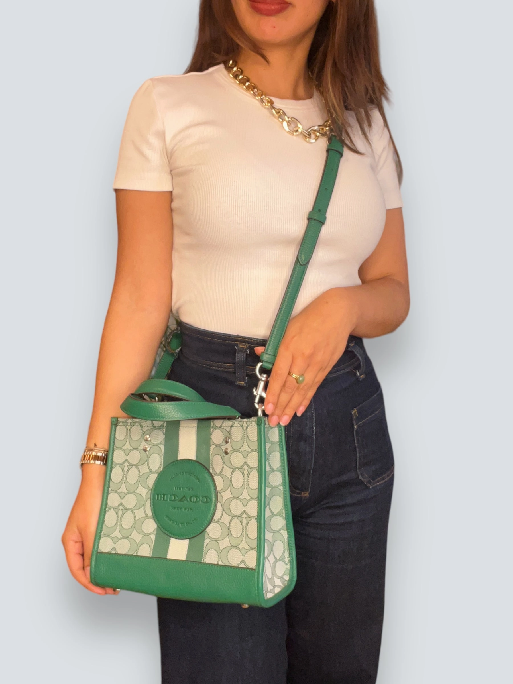 Coach Green Leather & Canvas Dempsey Tote