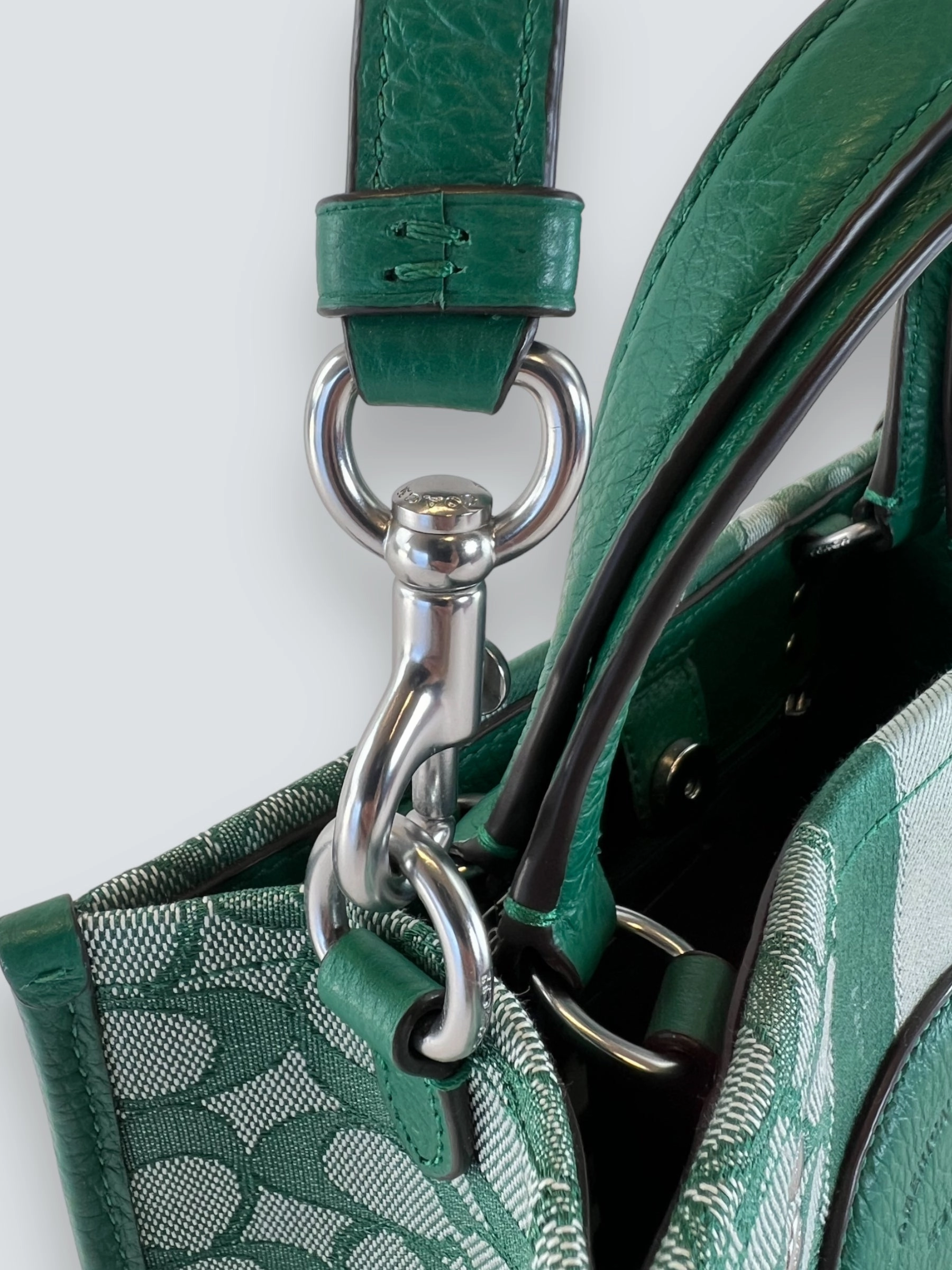 Coach Green Leather & Canvas Dempsey Tote