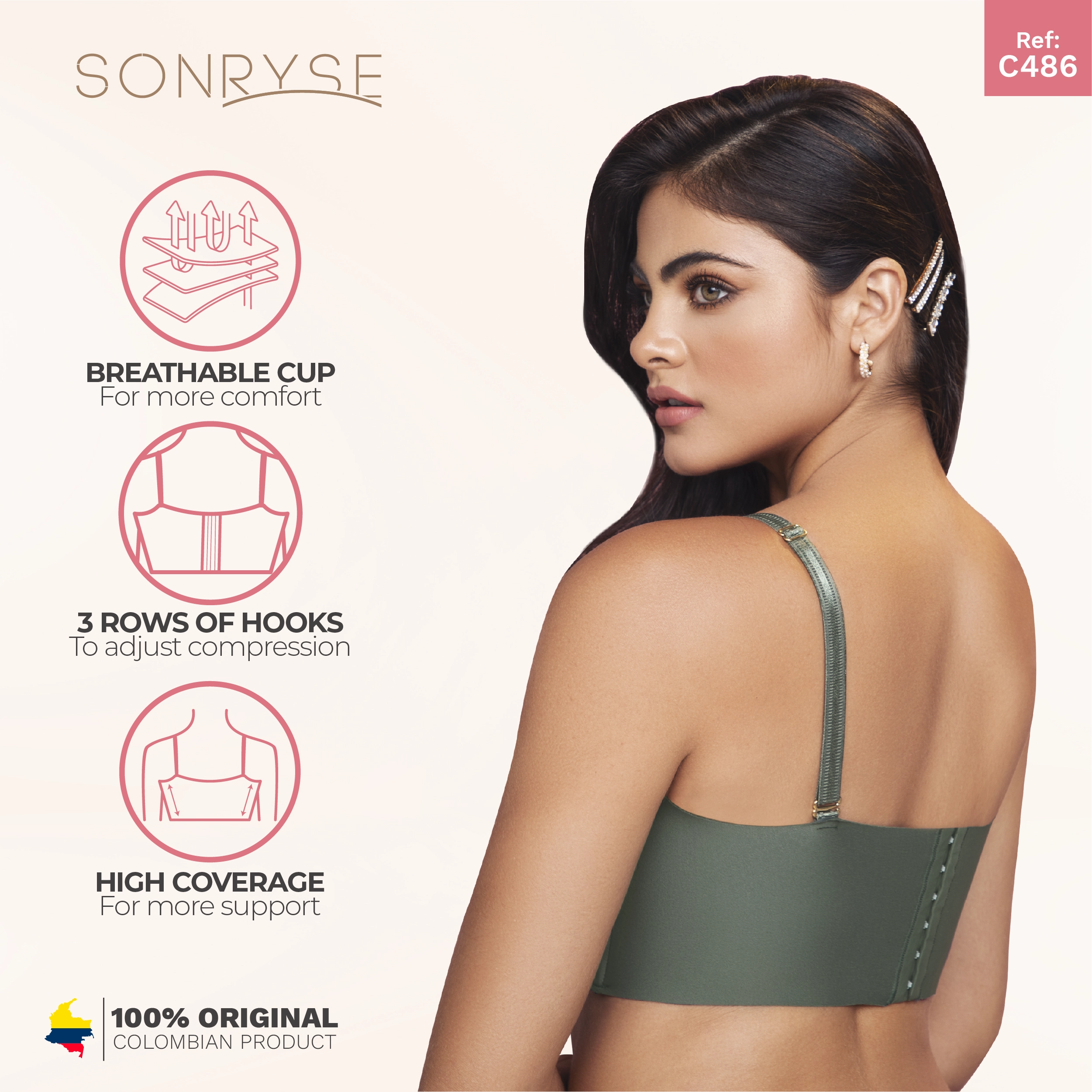 Daily Use Bra Breathable full cups, Flexible side bones &The straps are removable Sonryse C486