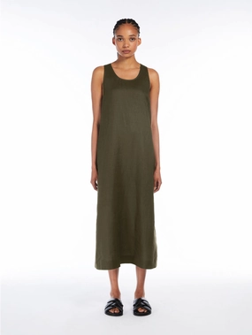 Dark Green Linen Longuette Dress