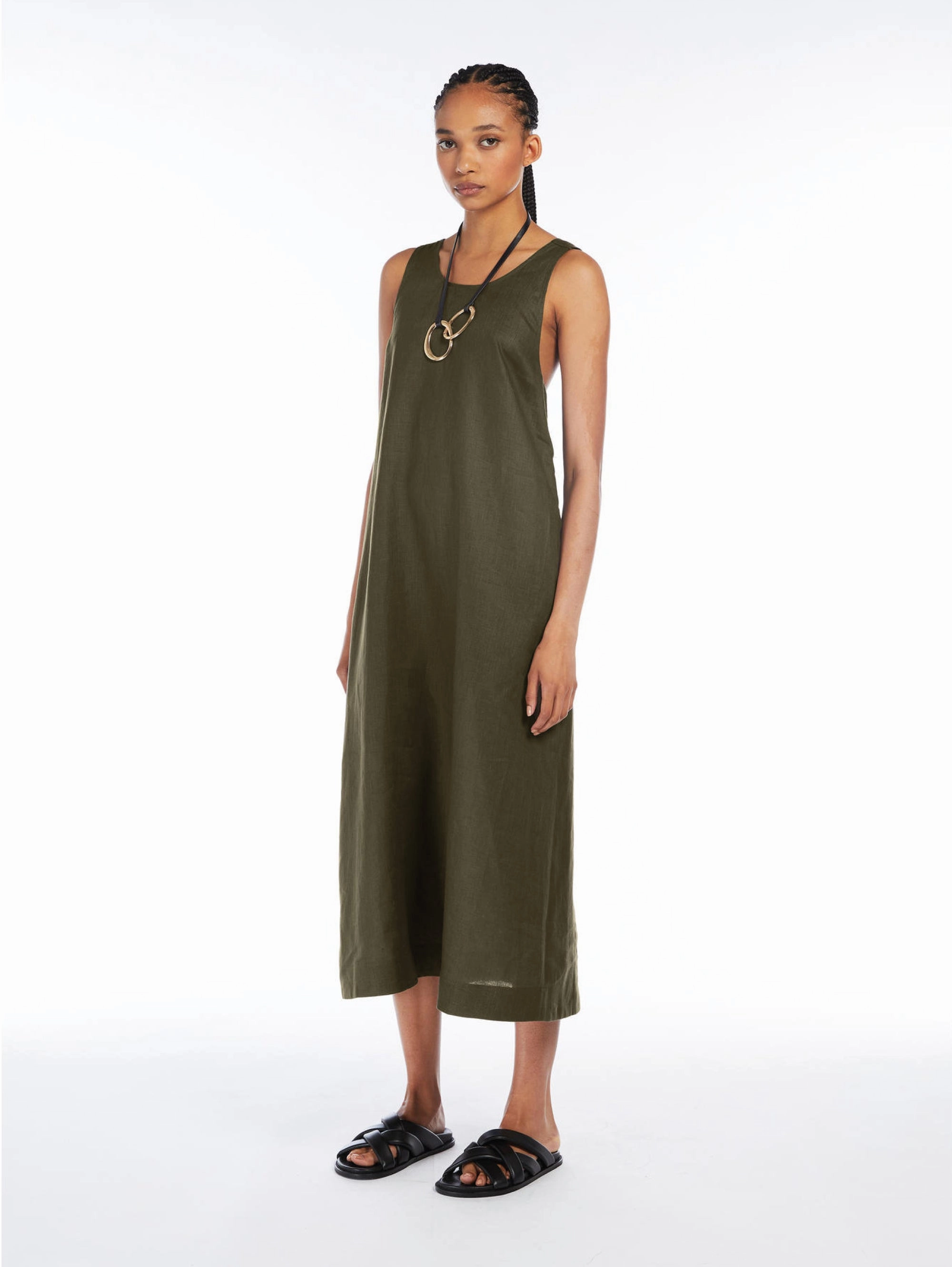Dark Green Linen Longuette Dress