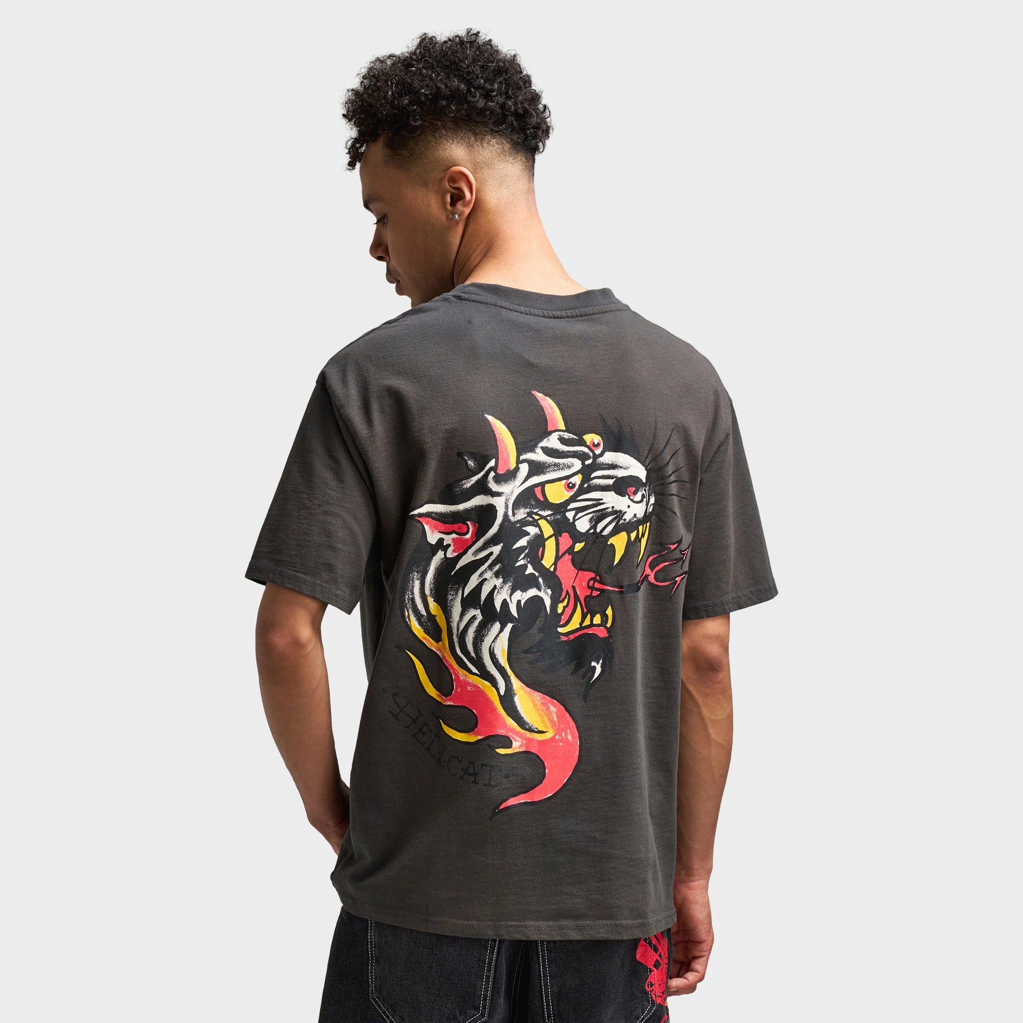 Ed Hardy Vintage Panther Flame Graphic T-Shirt / Charcoal