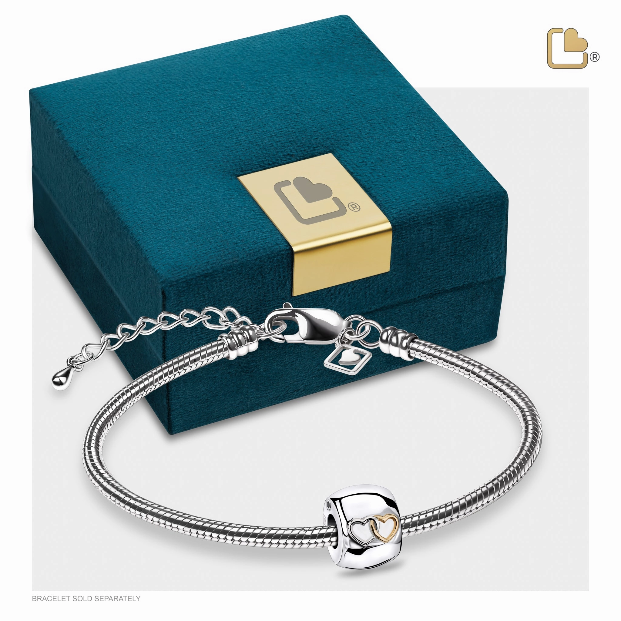 Entwined Hearts Rhodium Plated Gold Vermeil Cremation Bracelet Bead