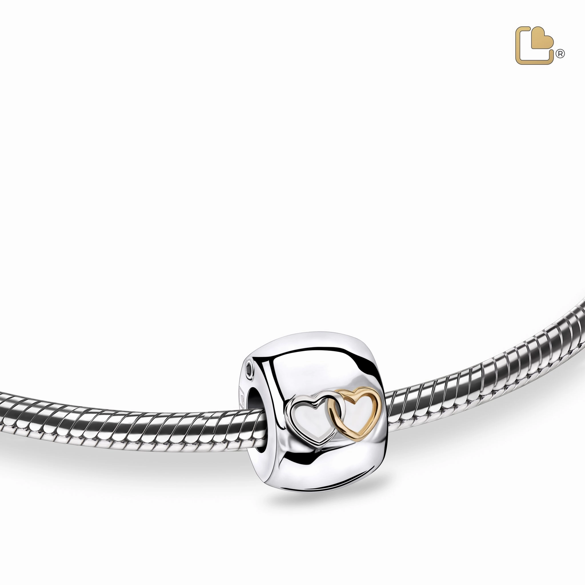 Entwined Hearts Rhodium Plated Gold Vermeil Cremation Bracelet Bead