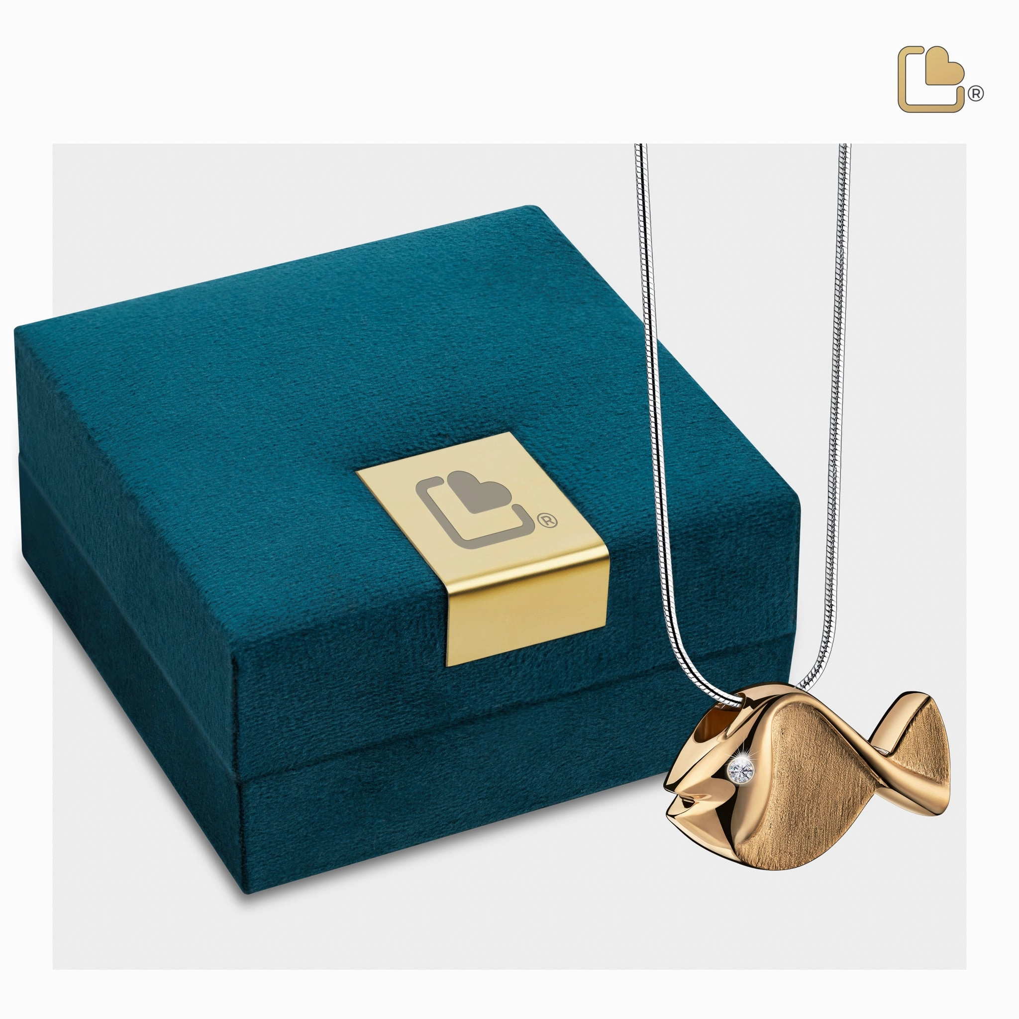Fish with Clear Crystal Gold Vermeil Two Tone Sterling Silver Cremation Pendant