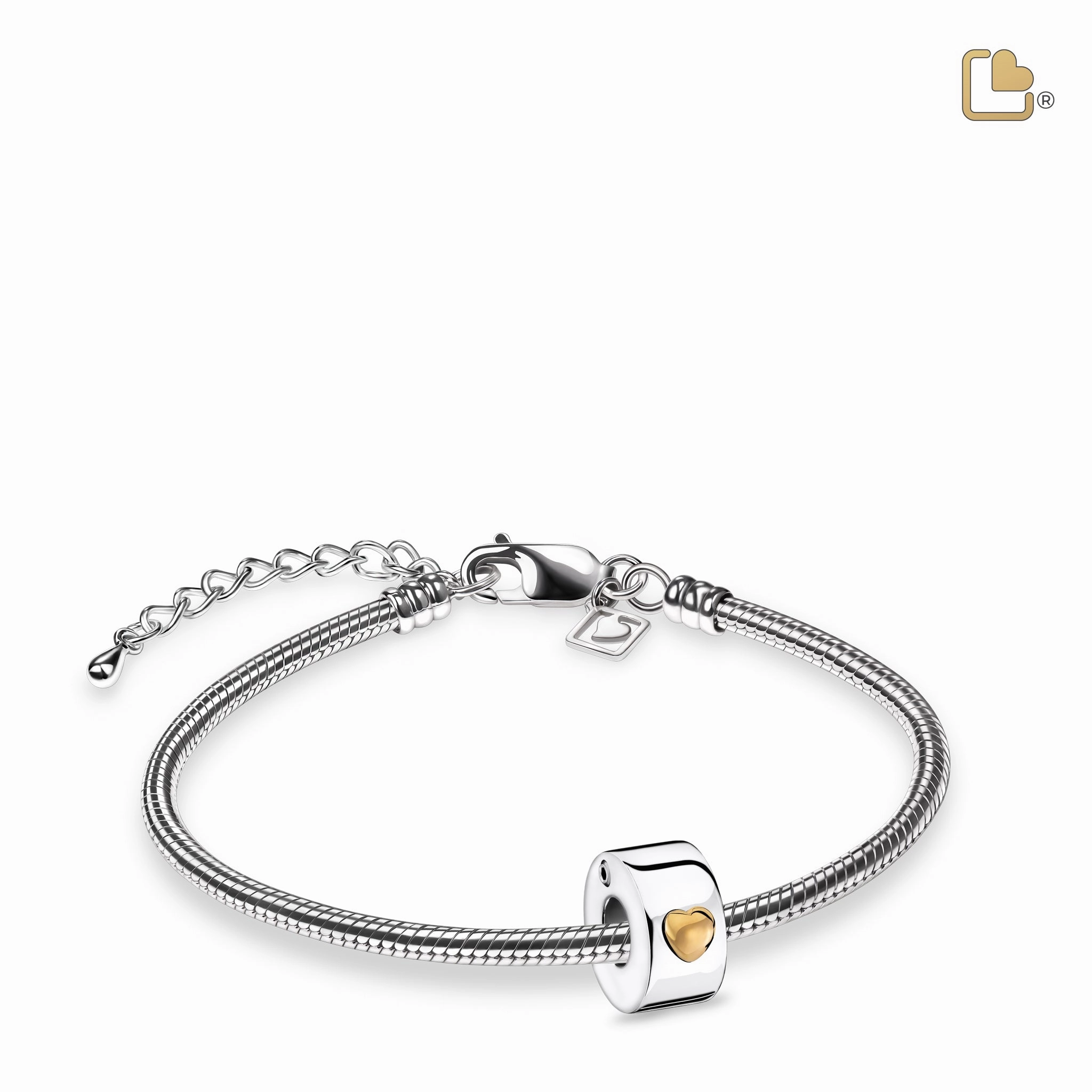 Glowing Heart Rhodium Plated Gold Vermeil Cremation Bracelet Bead