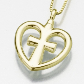 Gold Vermeil Love Cross Pendant Cremation Jewelry