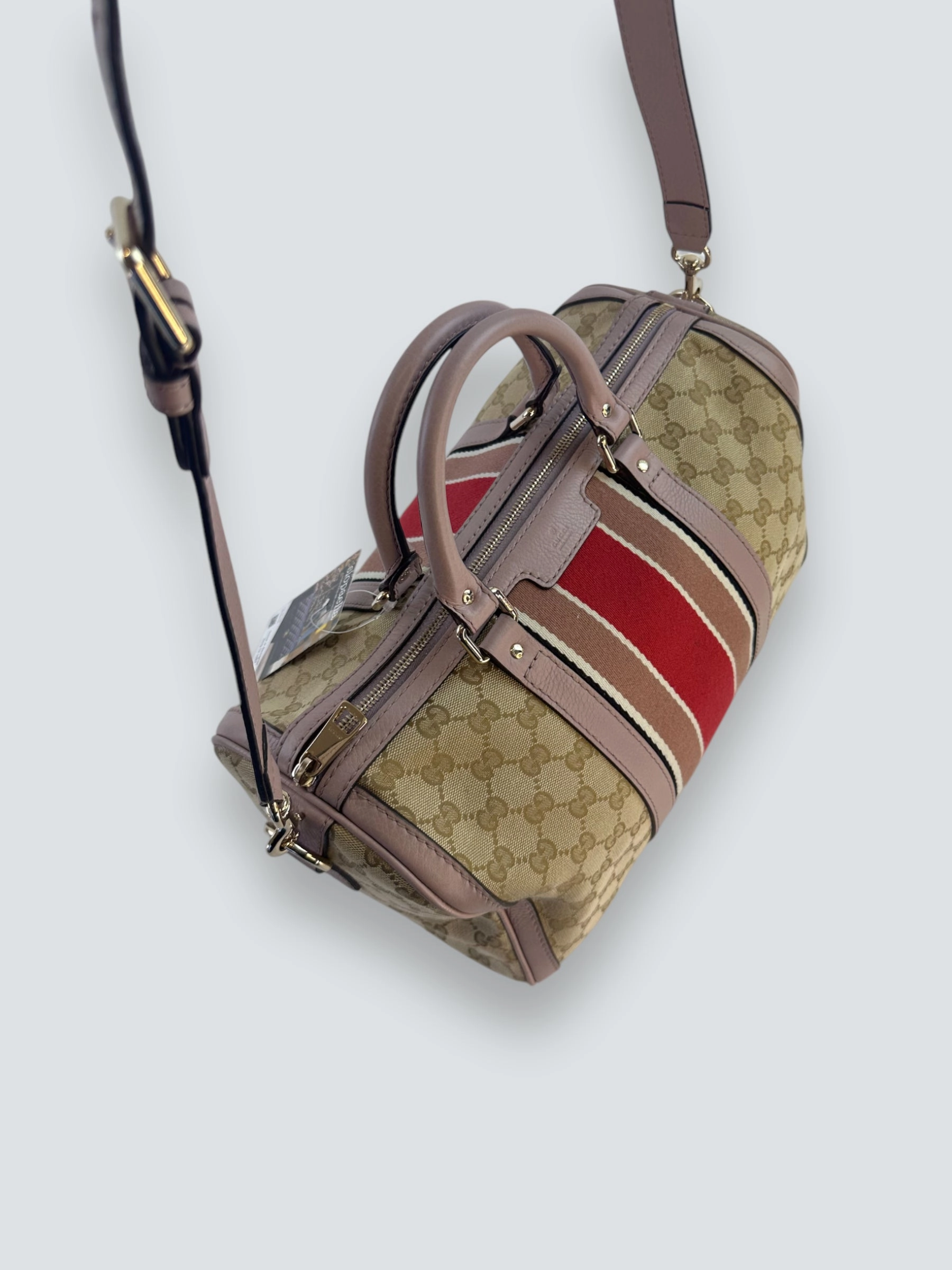 Gucci Monogram Canvas & Leather Boston Shoulder Bag
