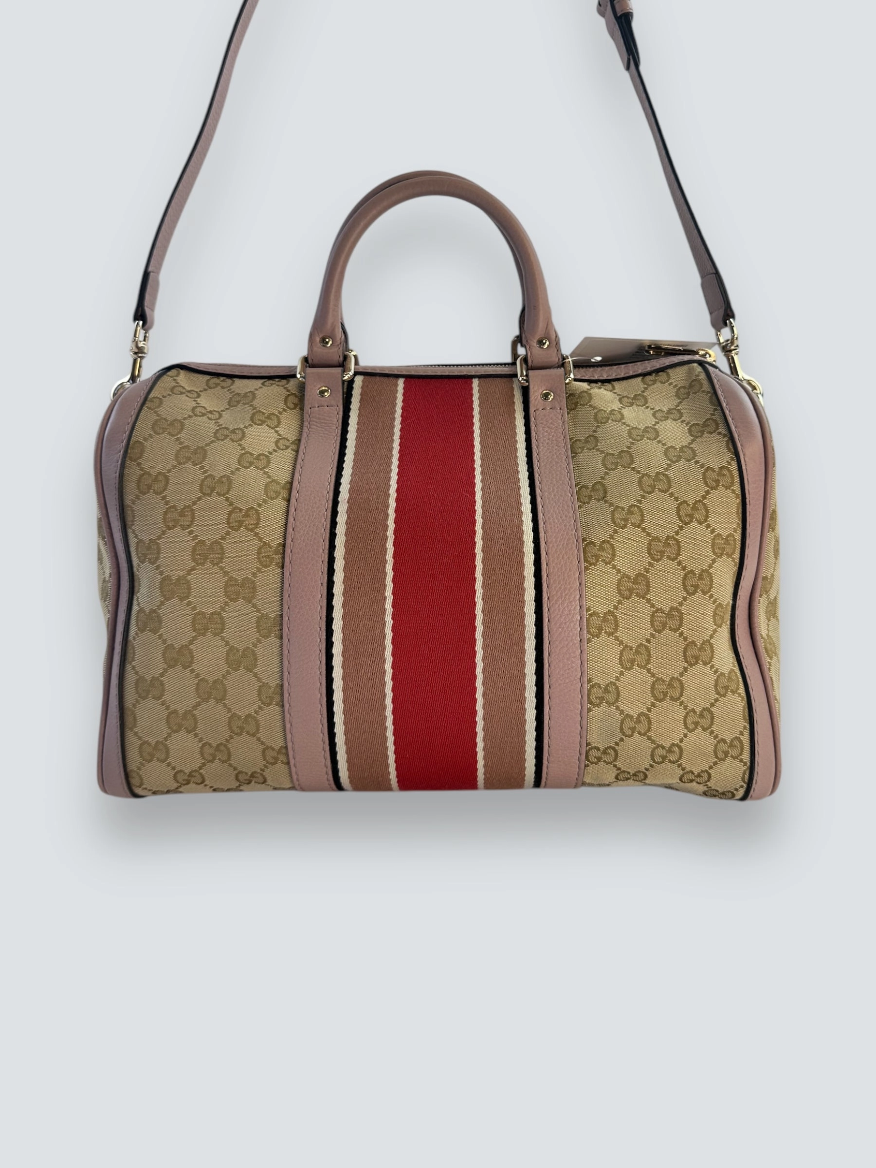 Gucci Monogram Canvas & Leather Boston Shoulder Bag