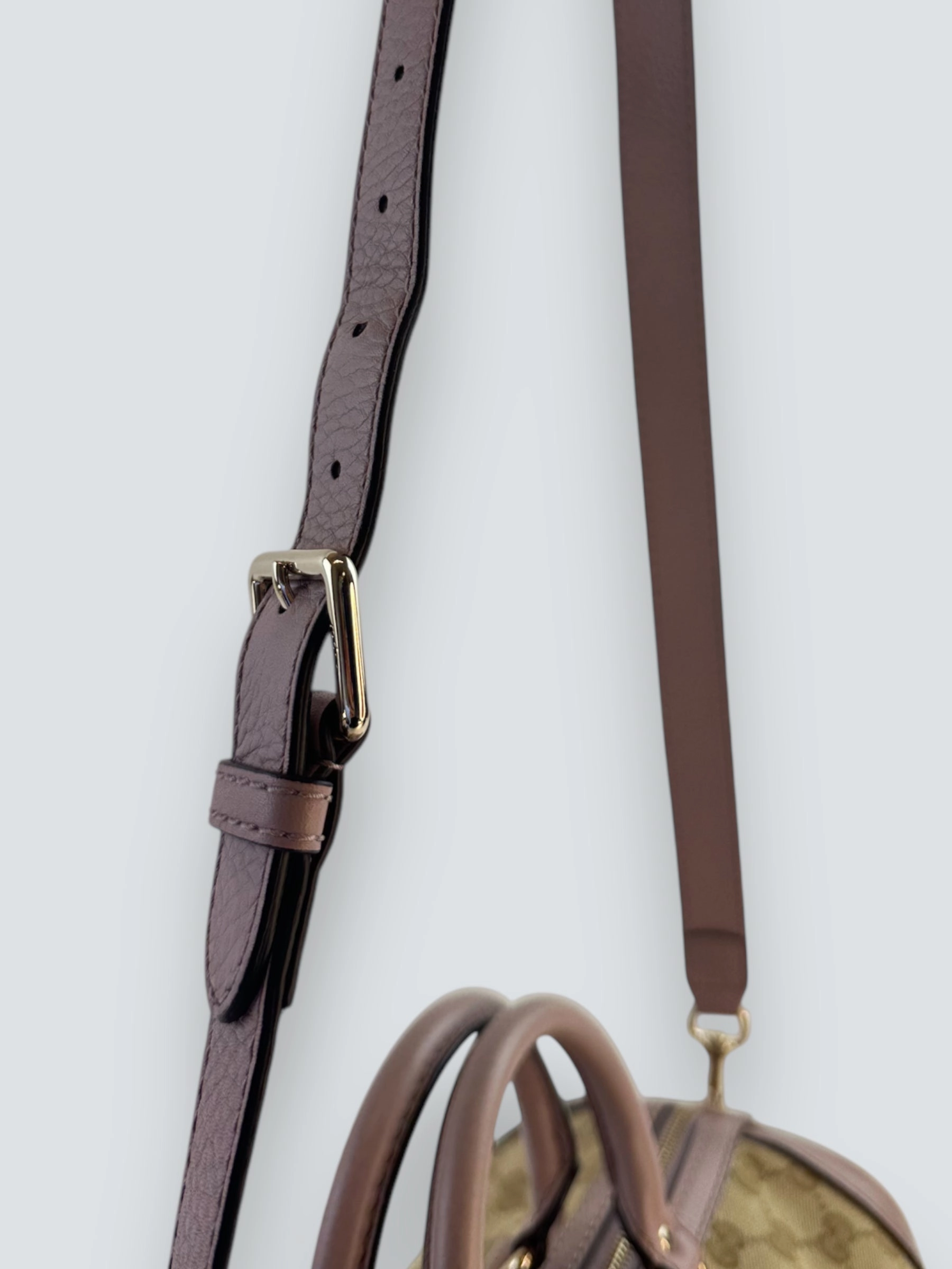 Gucci Monogram Canvas & Leather Boston Shoulder Bag