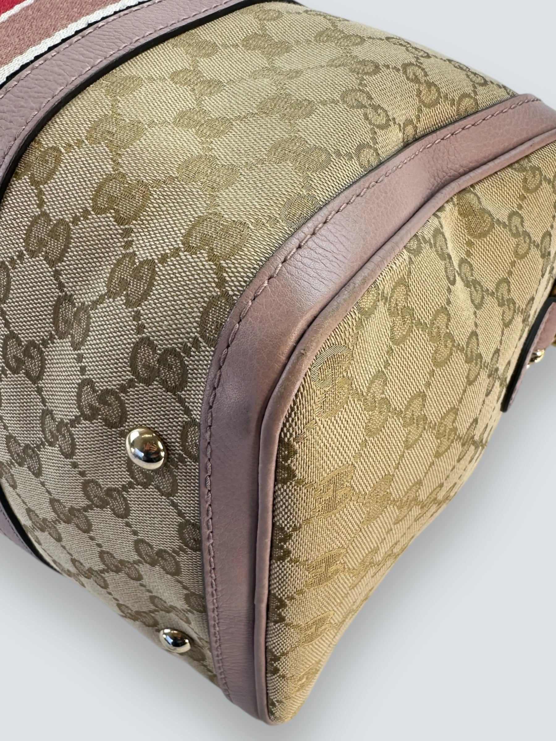 Gucci Monogram Canvas & Leather Boston Shoulder Bag