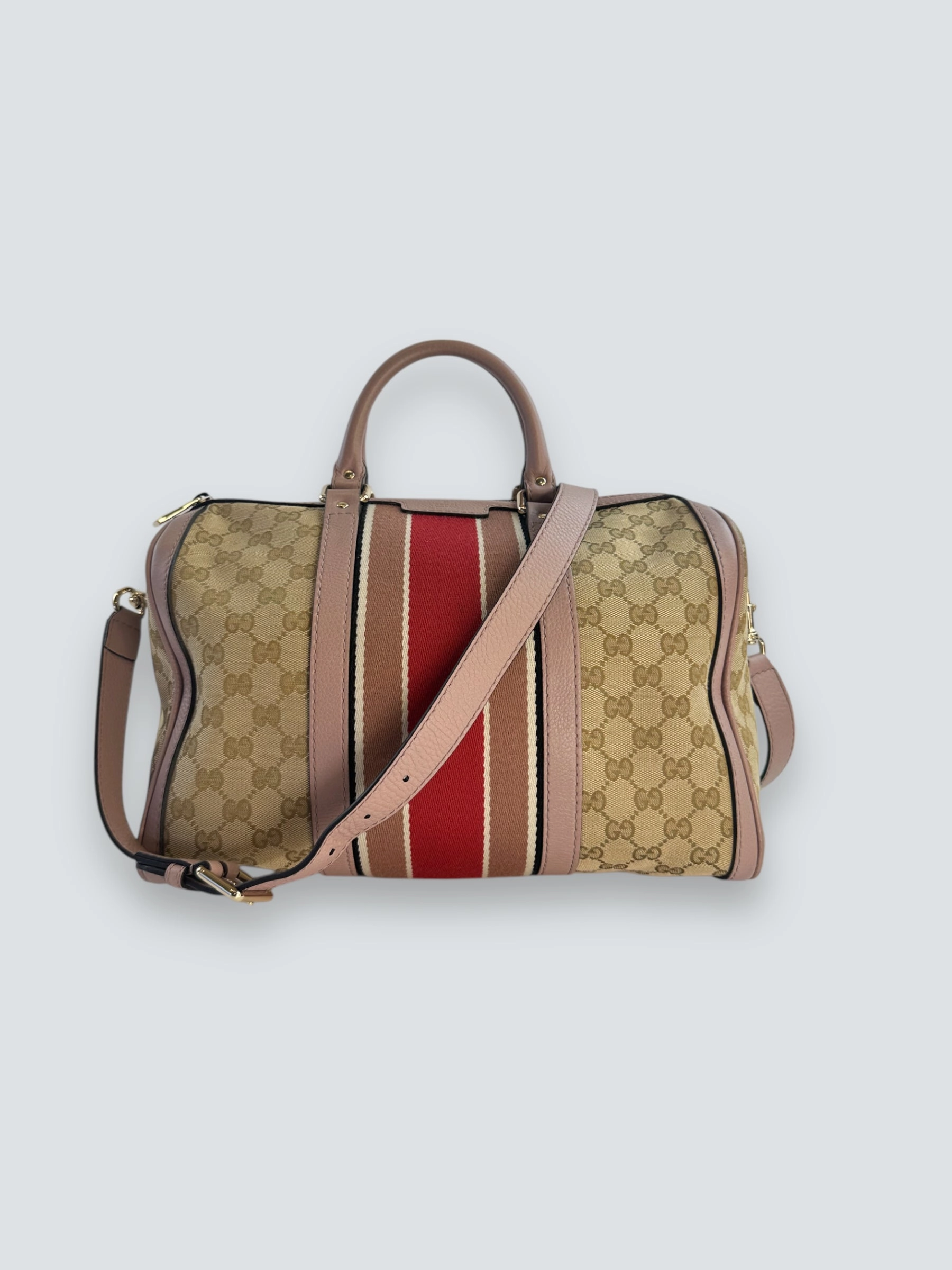 Gucci Monogram Canvas & Leather Boston Shoulder Bag