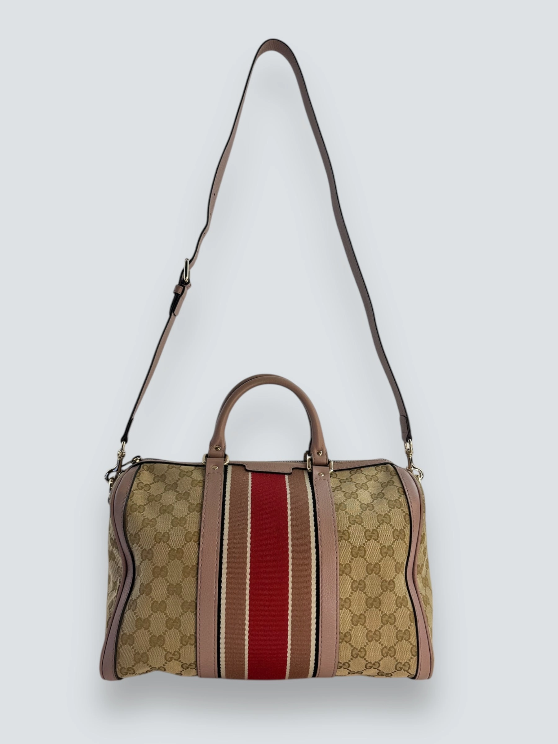 Gucci Monogram Canvas & Leather Boston Shoulder Bag
