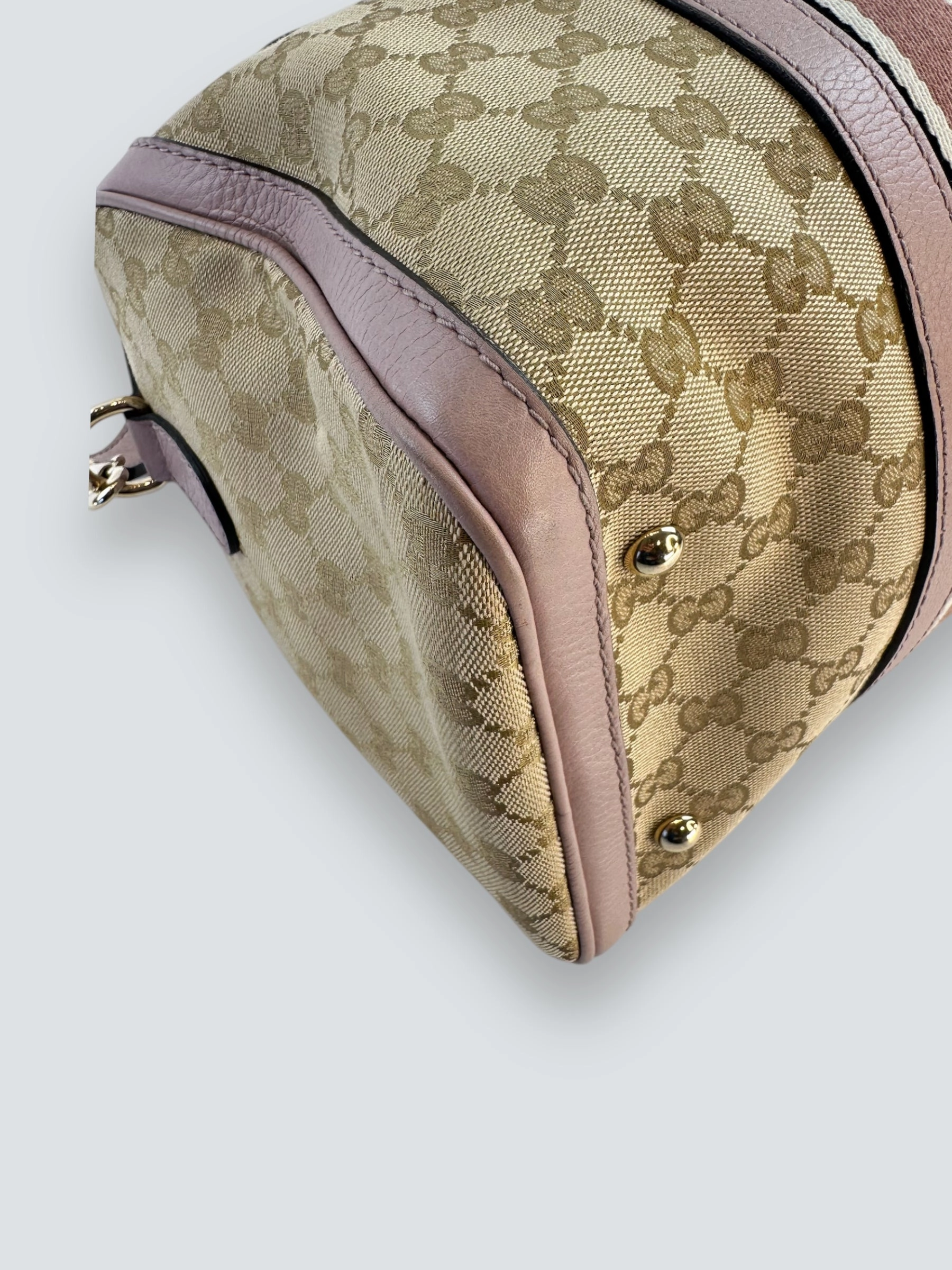 Gucci Monogram Canvas & Leather Boston Shoulder Bag
