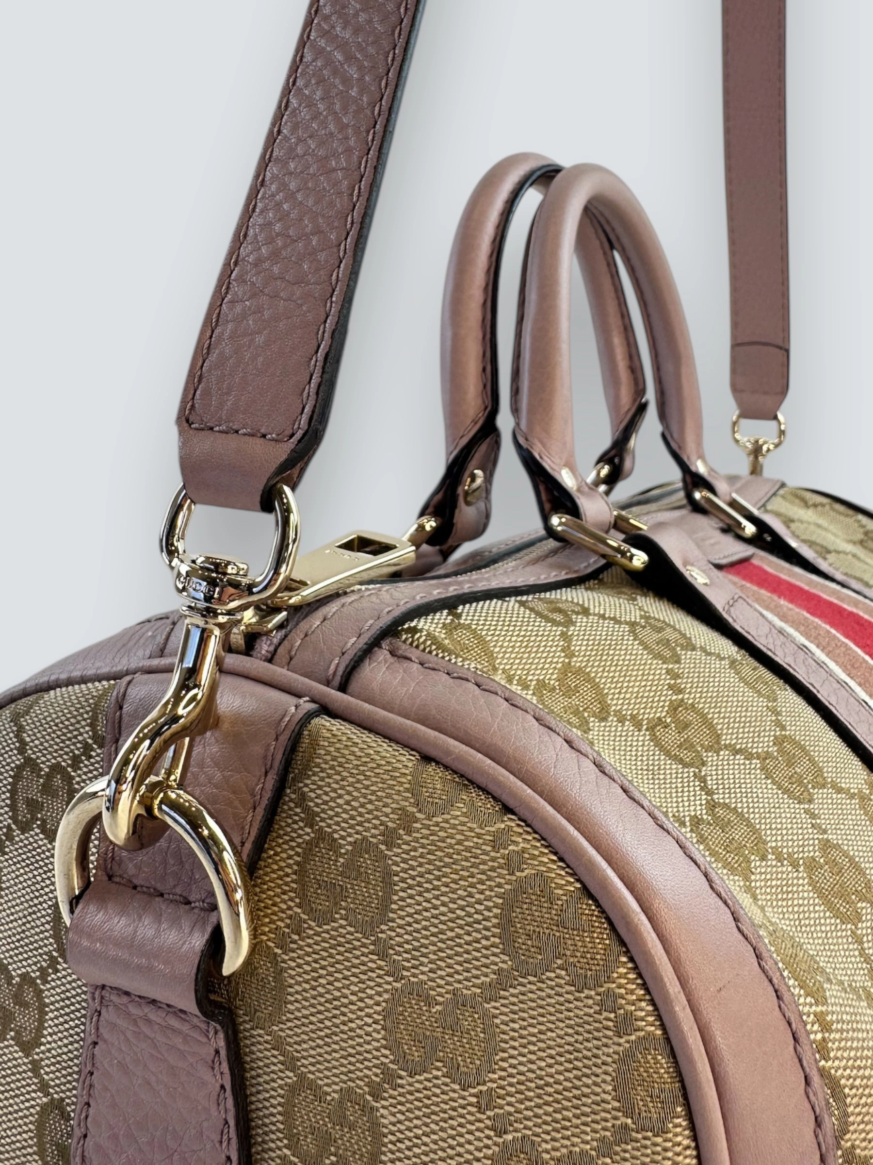Gucci Monogram Canvas & Leather Boston Shoulder Bag