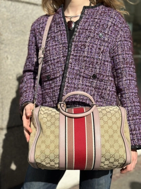 Gucci Monogram Canvas & Leather Boston Shoulder Bag