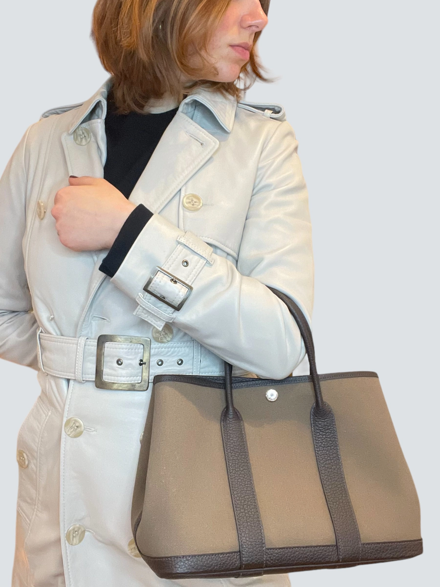Hermes Brown Canvas and Leather Garden Party Tote