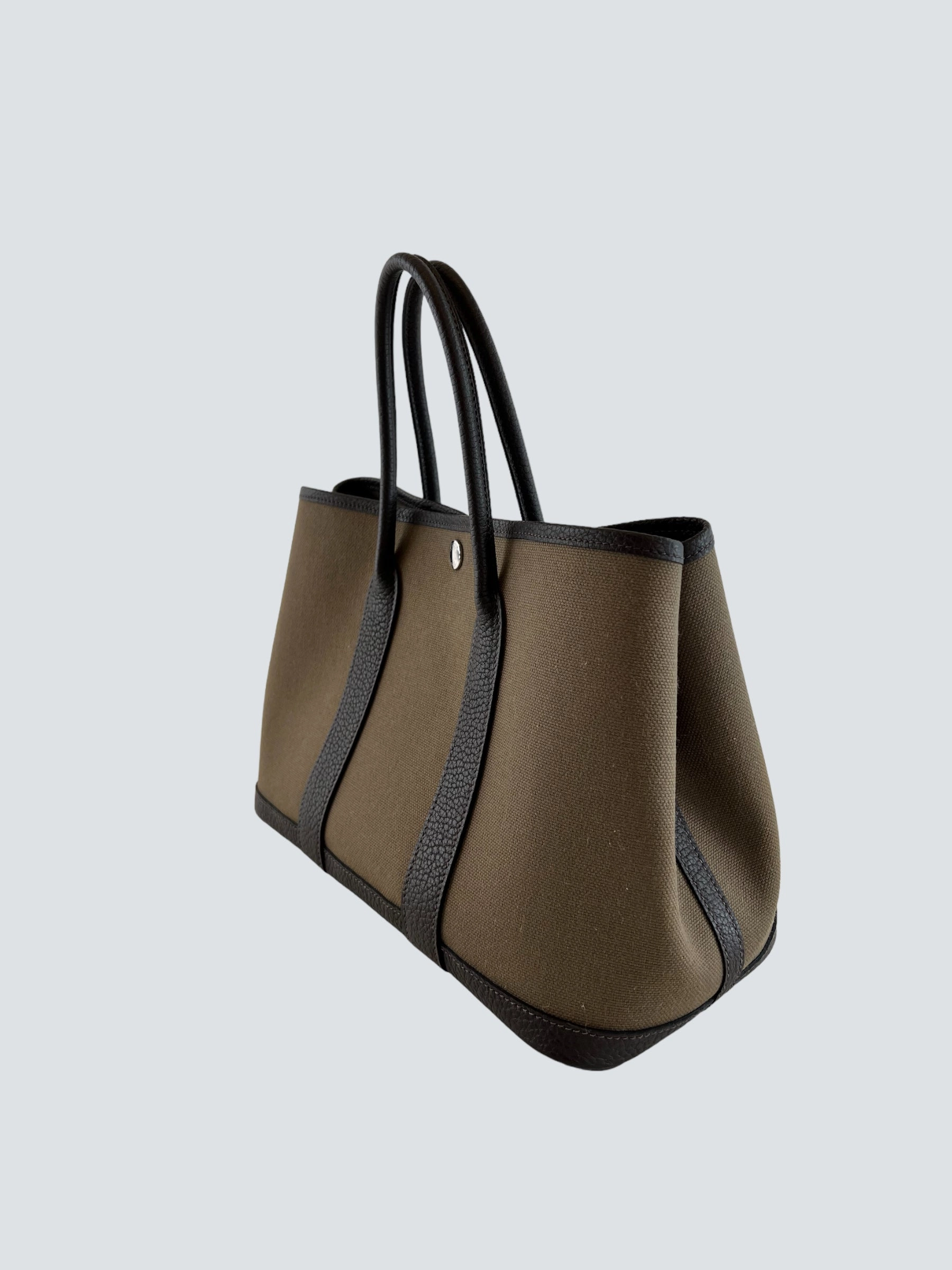 Hermes Brown Canvas and Leather Garden Party Tote