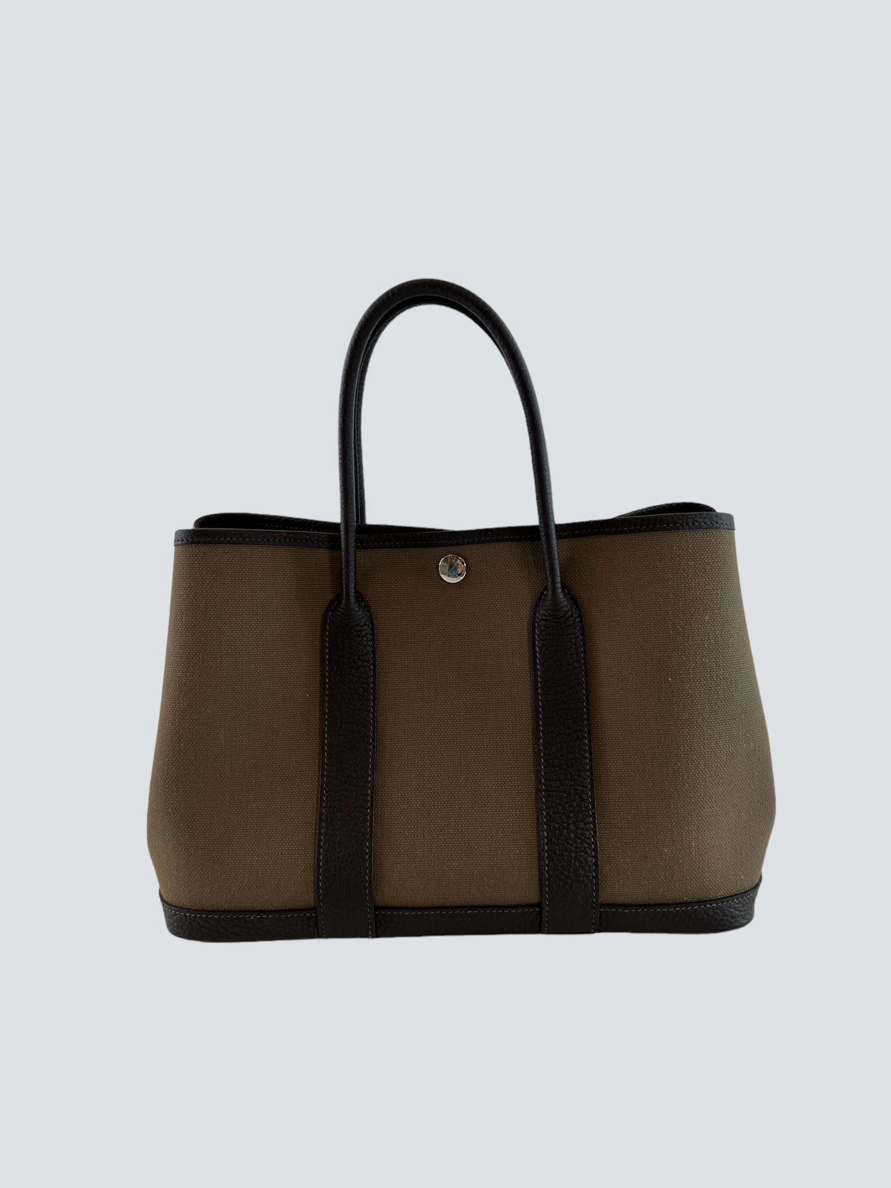 Hermes Brown Canvas and Leather Garden Party Tote
