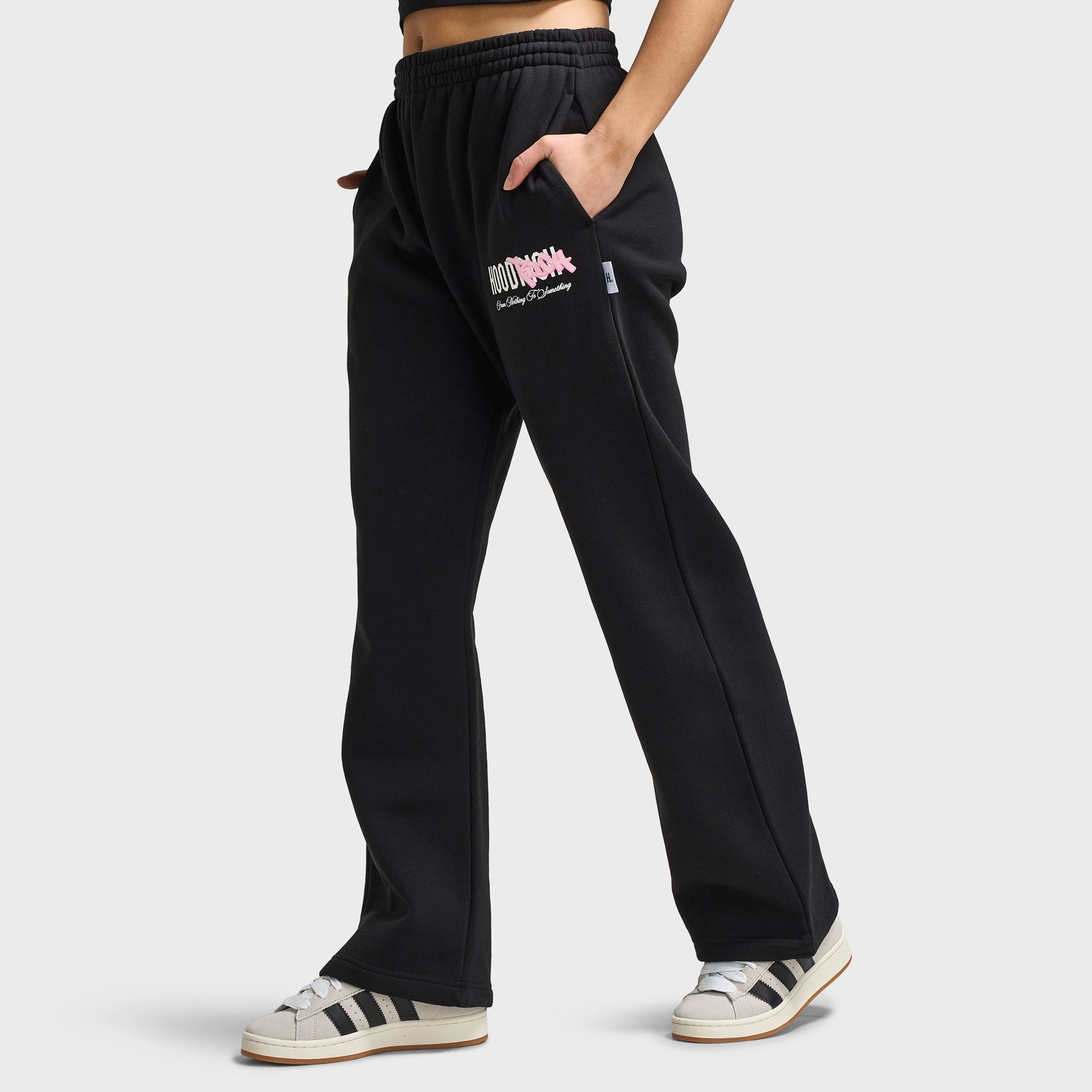 Hoodrich Women's Urban Wide Leg Joggers Black / White - Pink A Boo