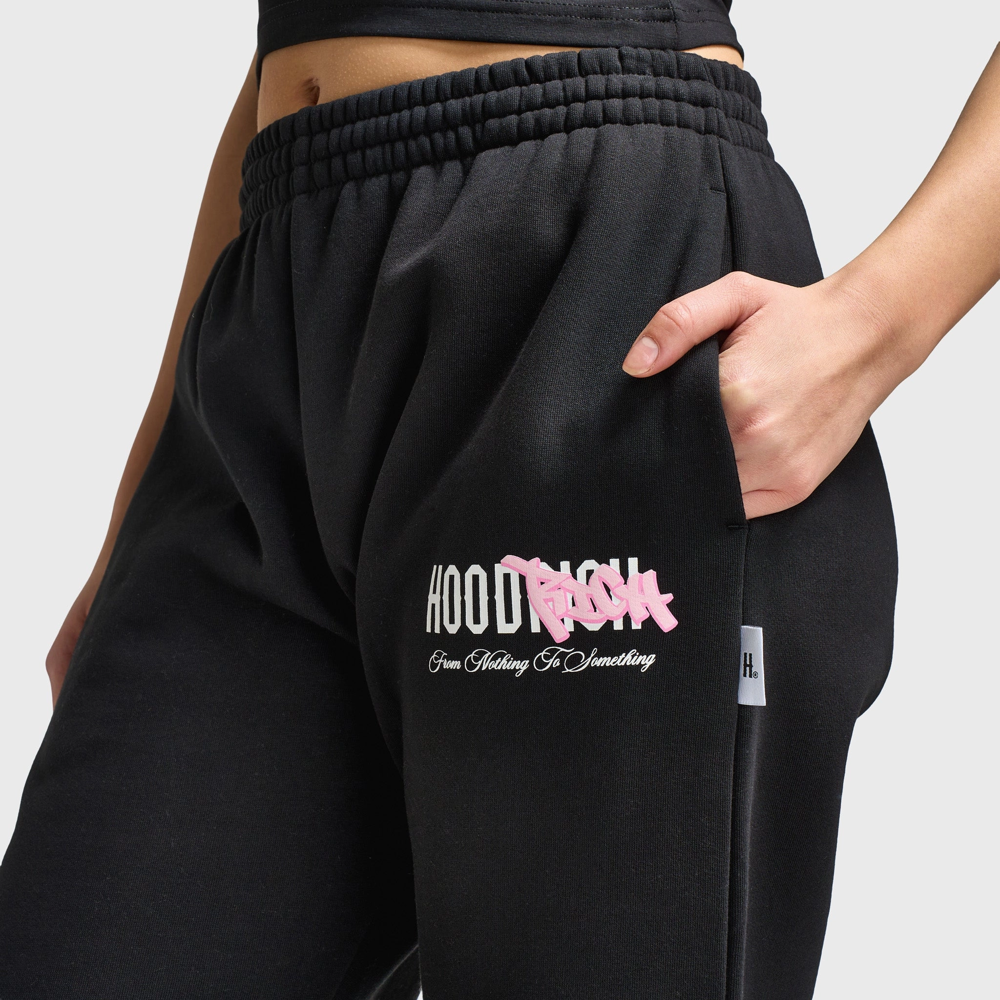 Hoodrich Women's Urban Wide Leg Joggers Black / White - Pink A Boo
