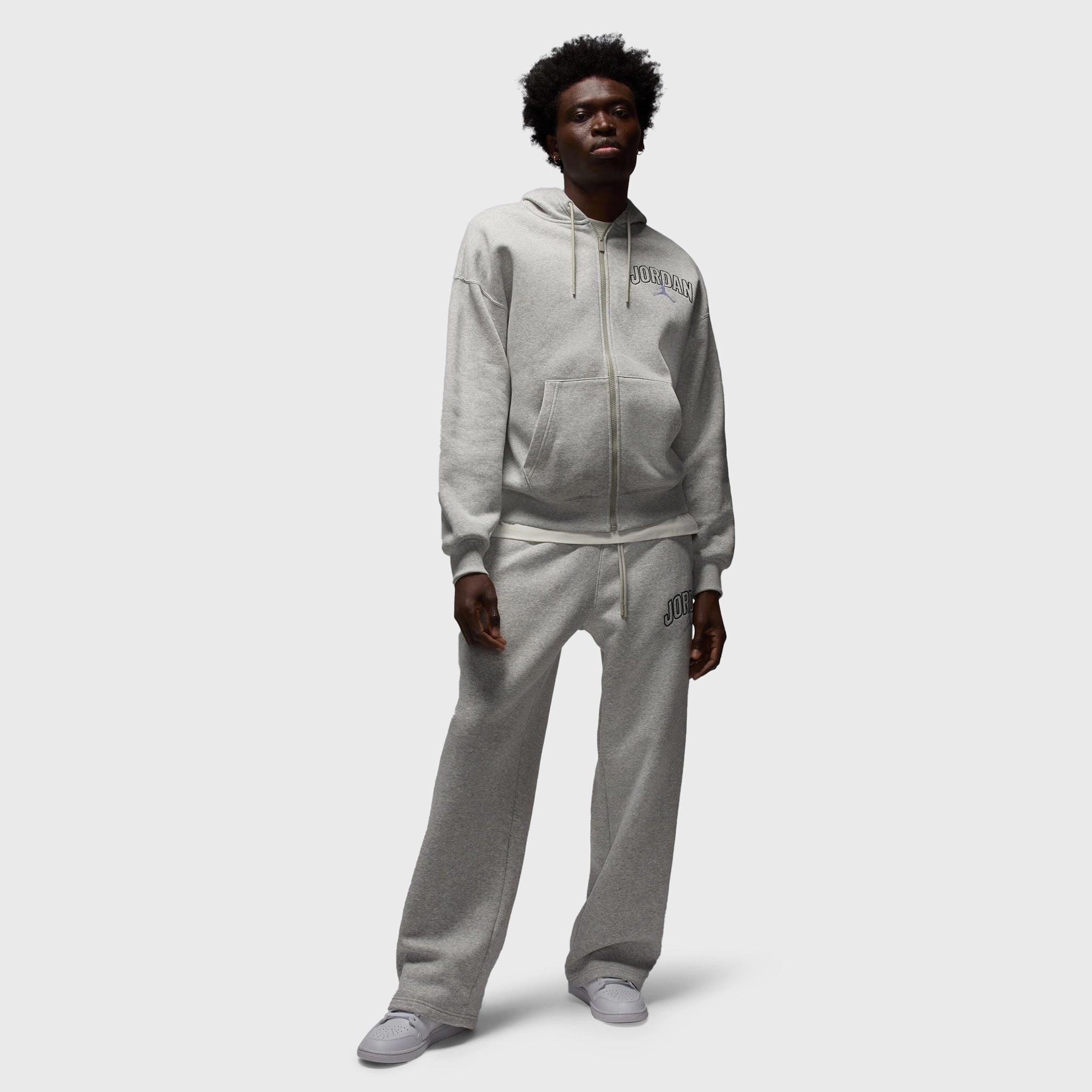 Jordan Brooklyn Fleece Oversized Open-Hem Pants Heather Grey / White