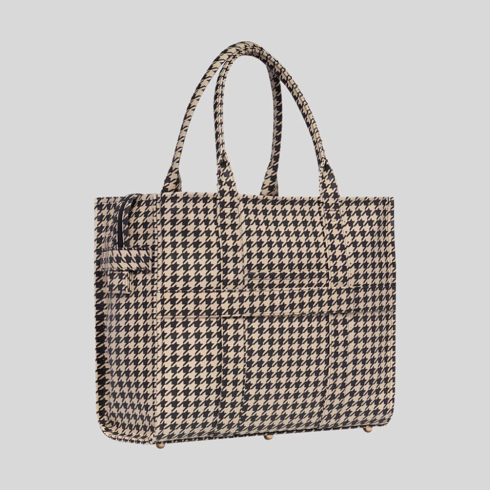 Large Bon Vivant Structured Tote Bag -- Black Houndstooth